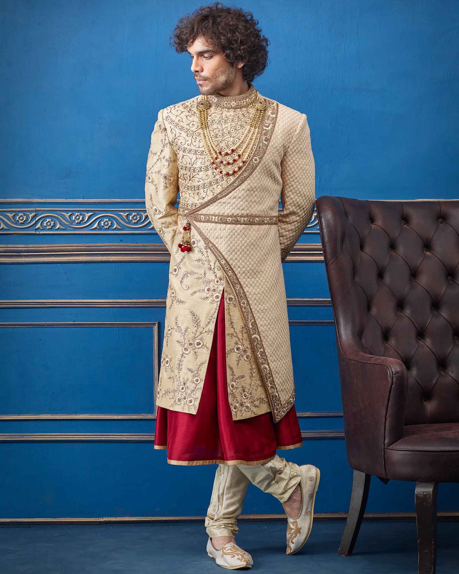 Raw Silk Grey Sherwani For Wedding Days - RCS2323