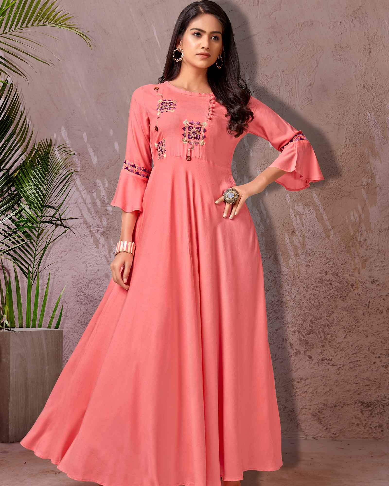 Peach Pink Party Wear Kurti