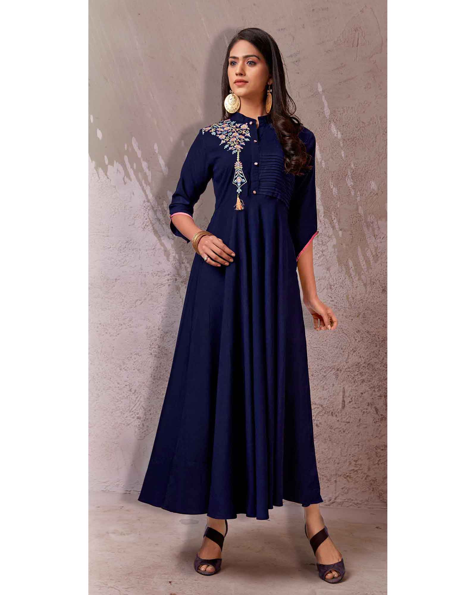 Blue Floral Party Wear Kurti
