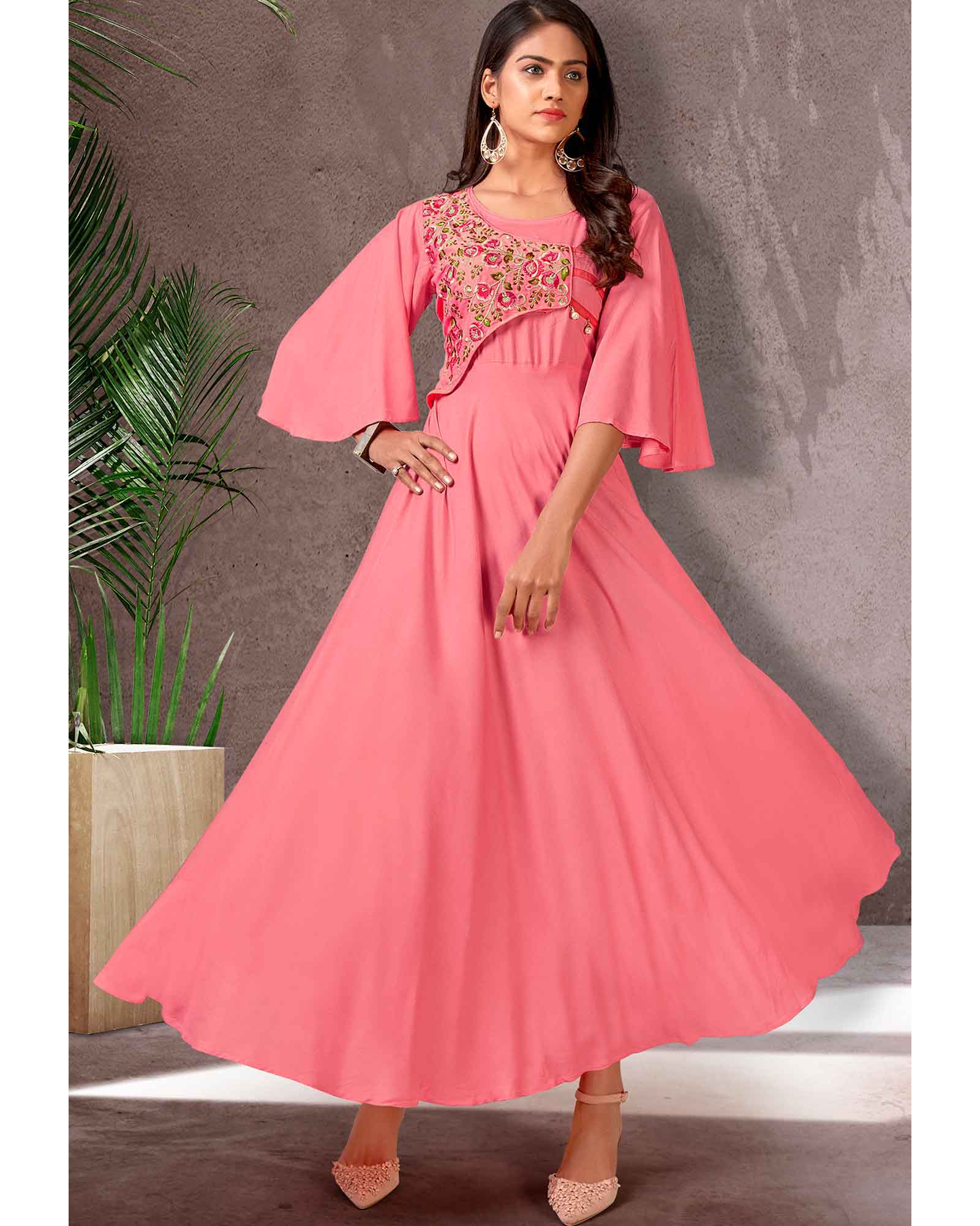 Baby Pink Umbrella Party Wear Kurti