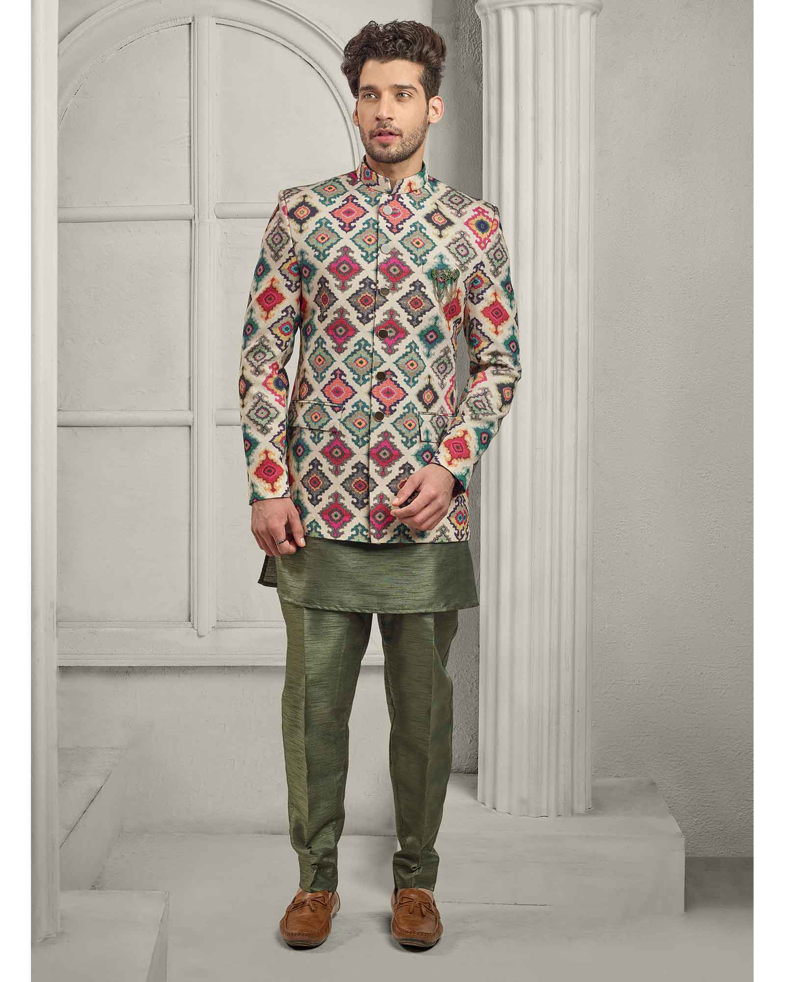 Off White Printed Jodhpuri - ASP4366/1