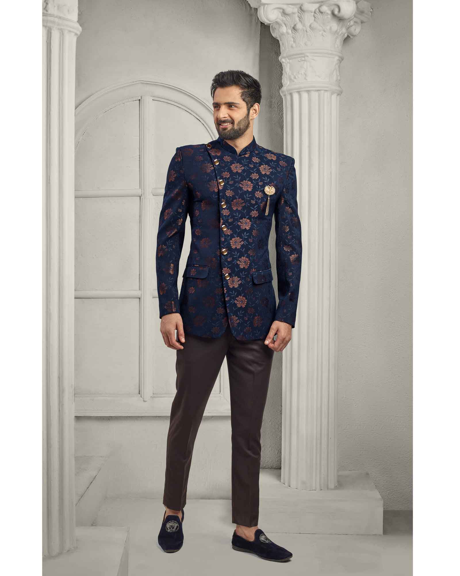 Peacock Green Floral Pattern Print Jodhpuri Suit - ASP9139/3