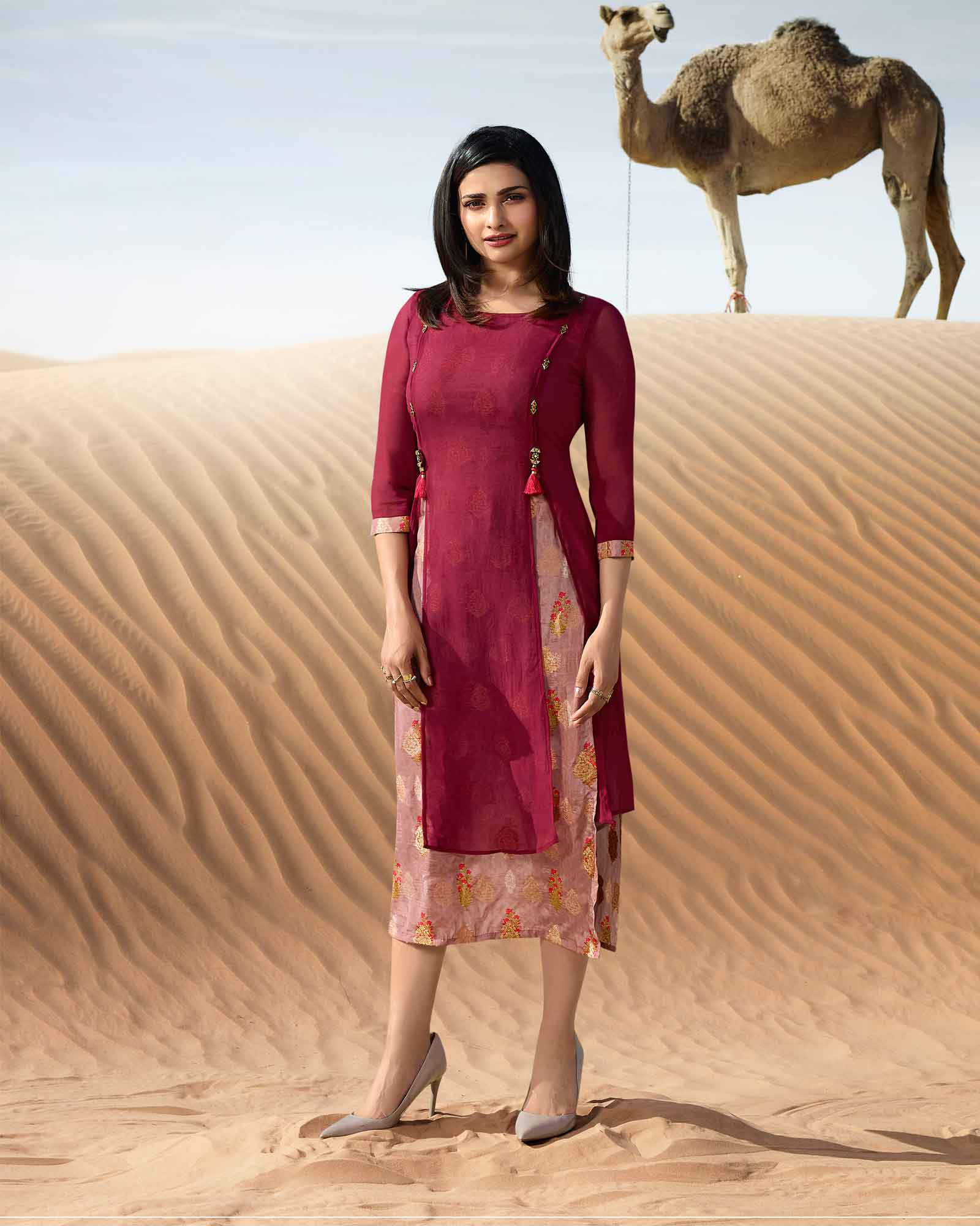 Pink Two Layered Kurti With Tassels