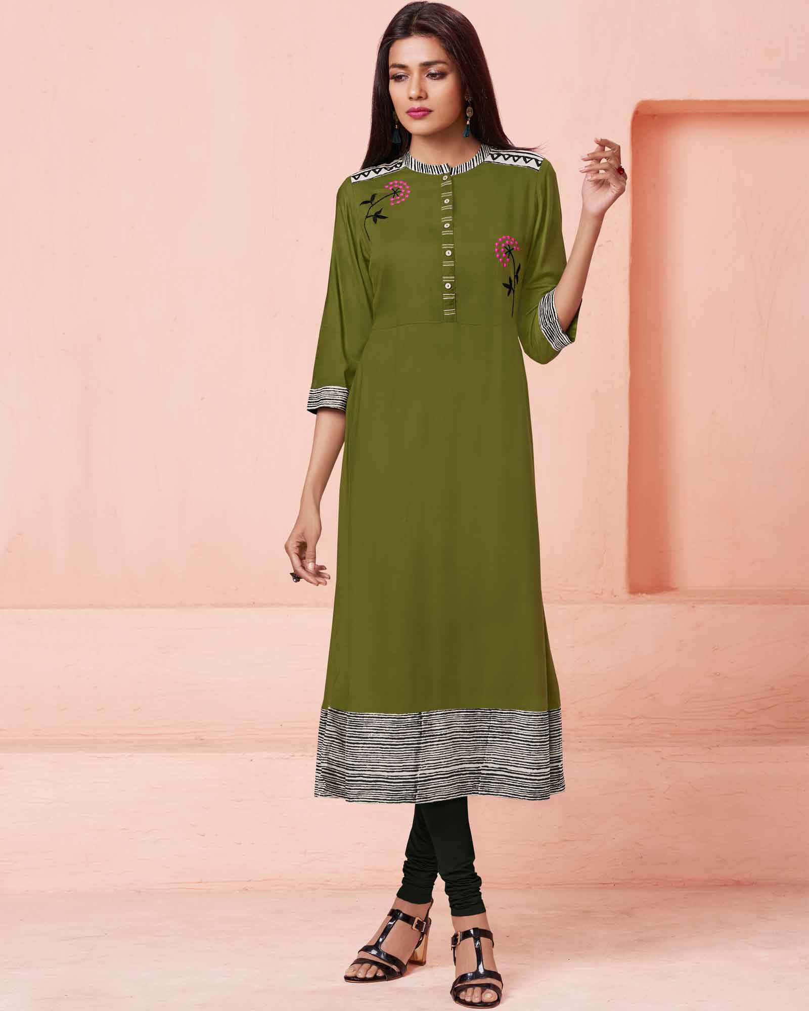 Green Printed Long Kurti