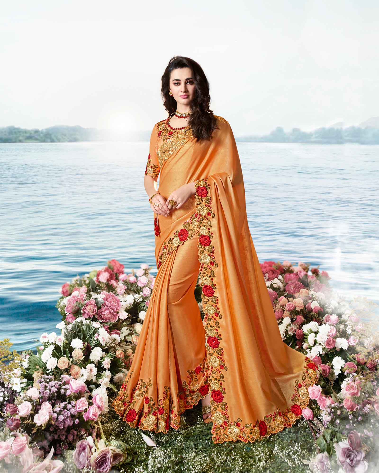 Orange Party Wear Silk Saree