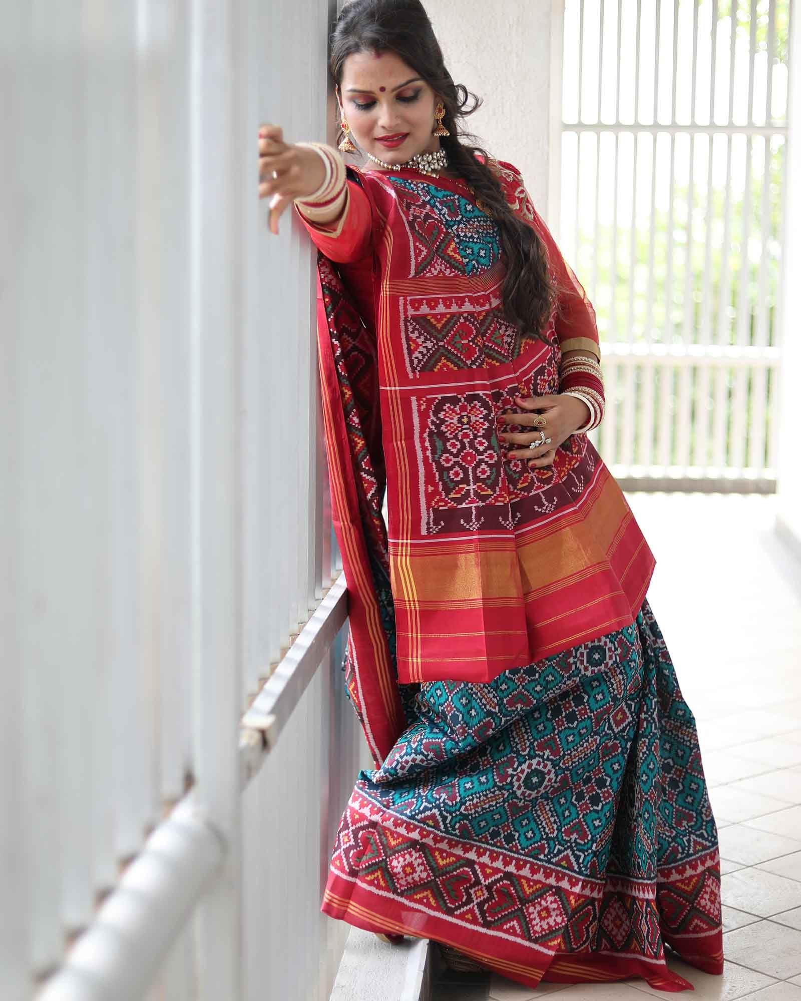 Handcrafted Traditional Red Color Patola Saree with Tissue Border 