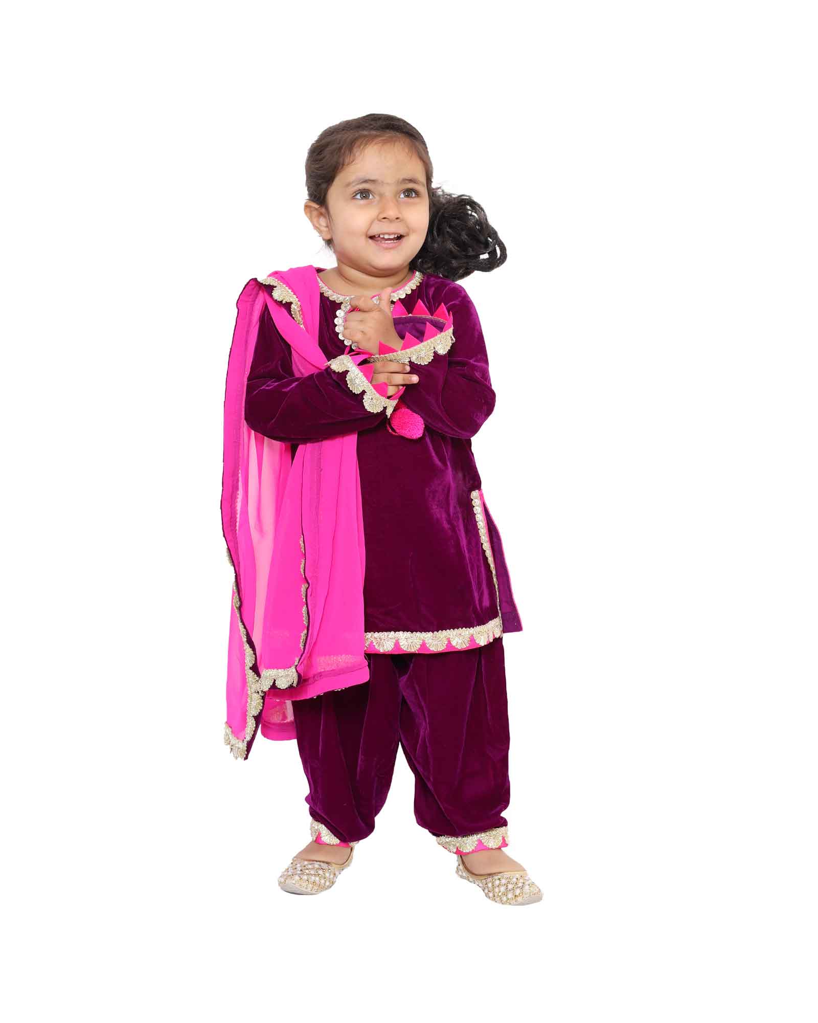 Purple Velvet Kurta With Salwar