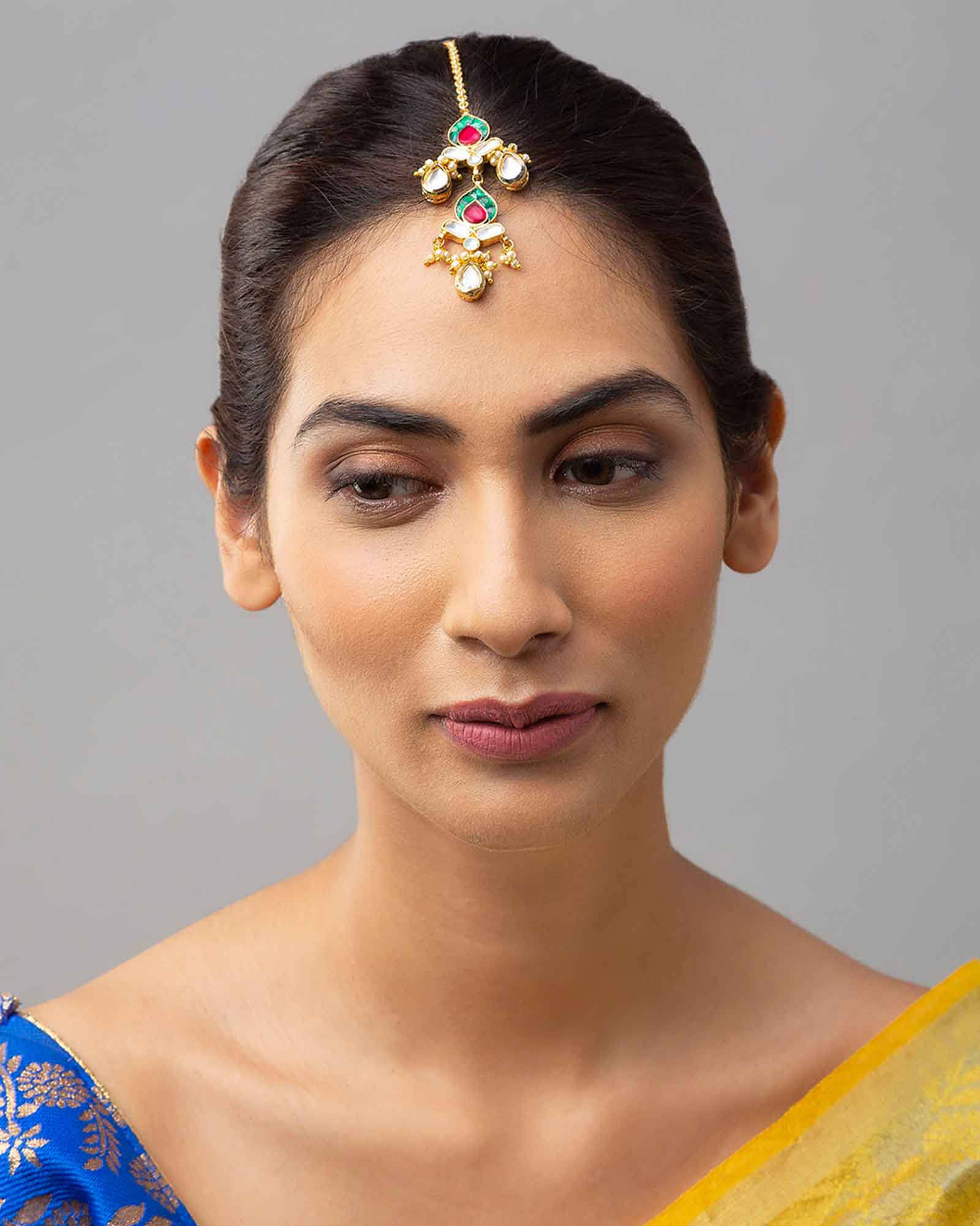 Exquisite Meenakari Gold Maang Tikka