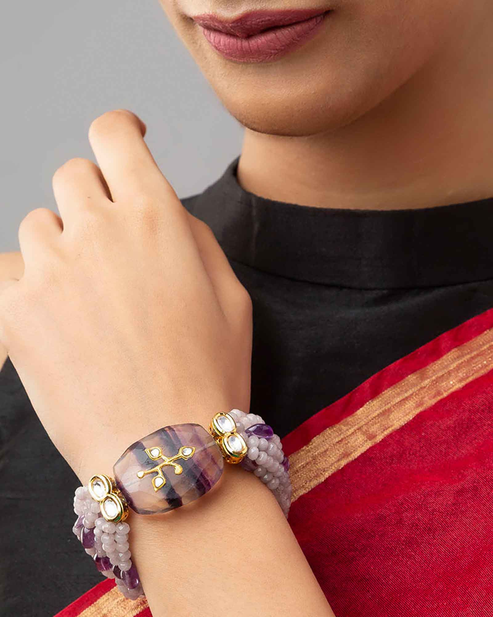 Ageless Agate Beads Bracelet with Traditional Hydro Kundan Polki 