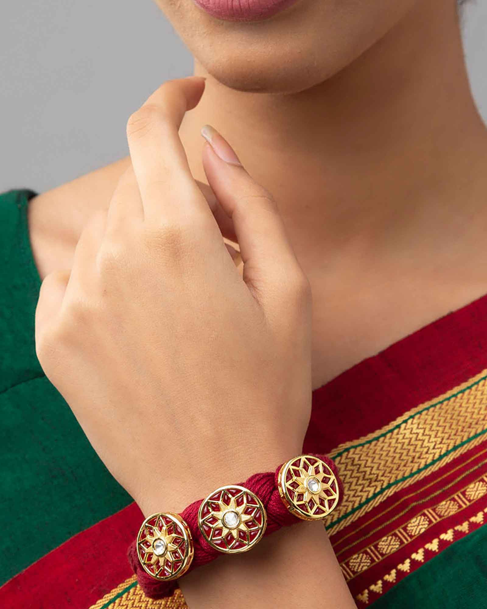 Exquisite Meenakari Gold Bracelet in Hydro Kundan Polki Handwork