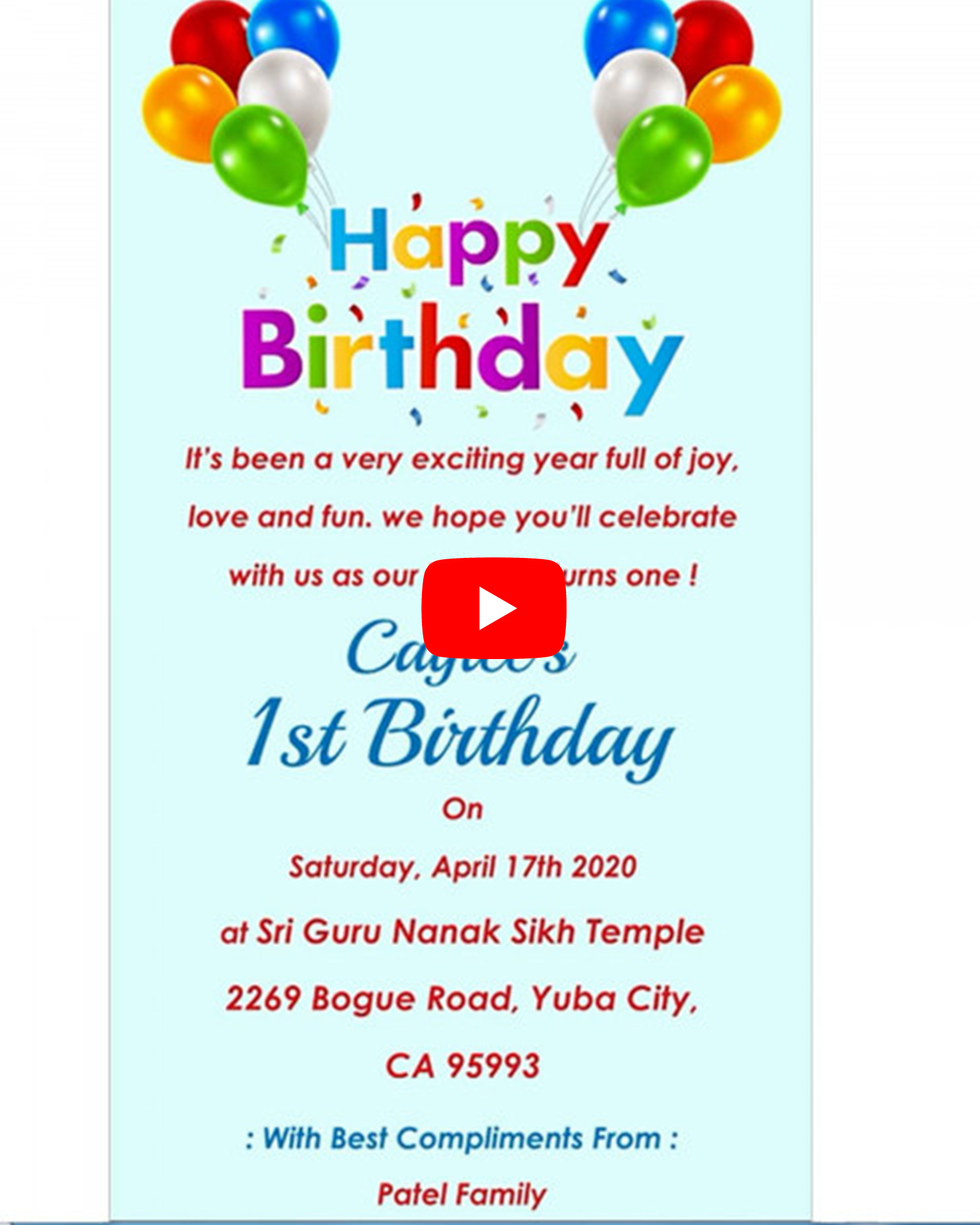 Single Page Birthday Invitation Video (Birthday 1)