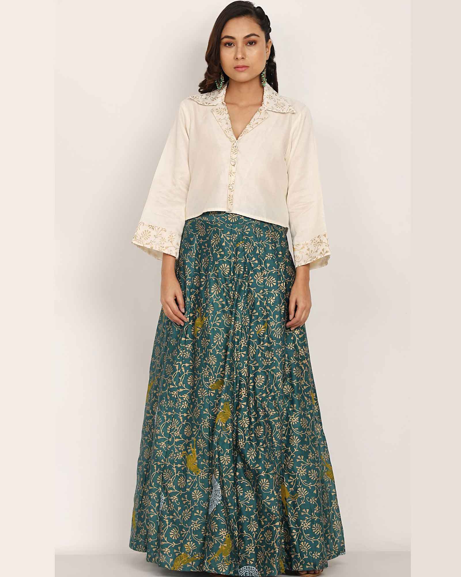 Ivory and Teal Gull Bahar lehenga