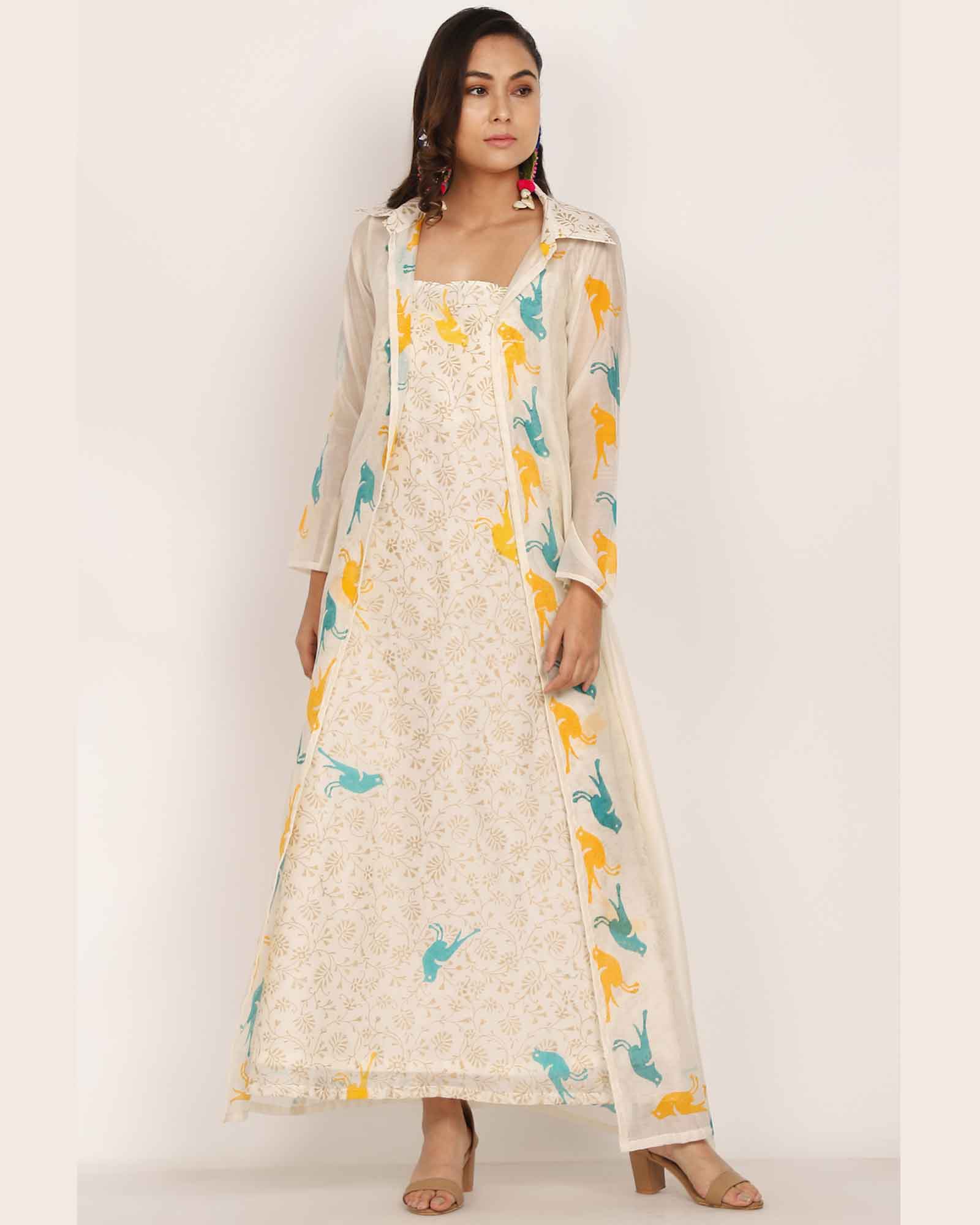 Ivory White Fakhta Jacket Kurta Set