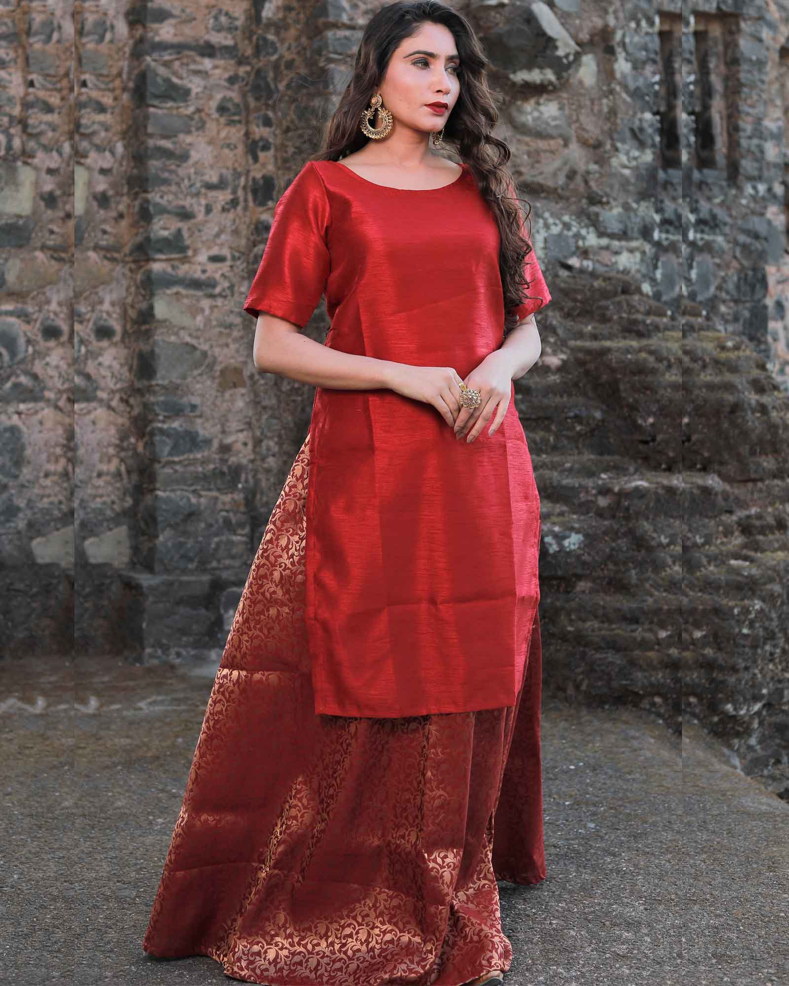 Sultani Surkh Kurta Set with Brocade Dupatta