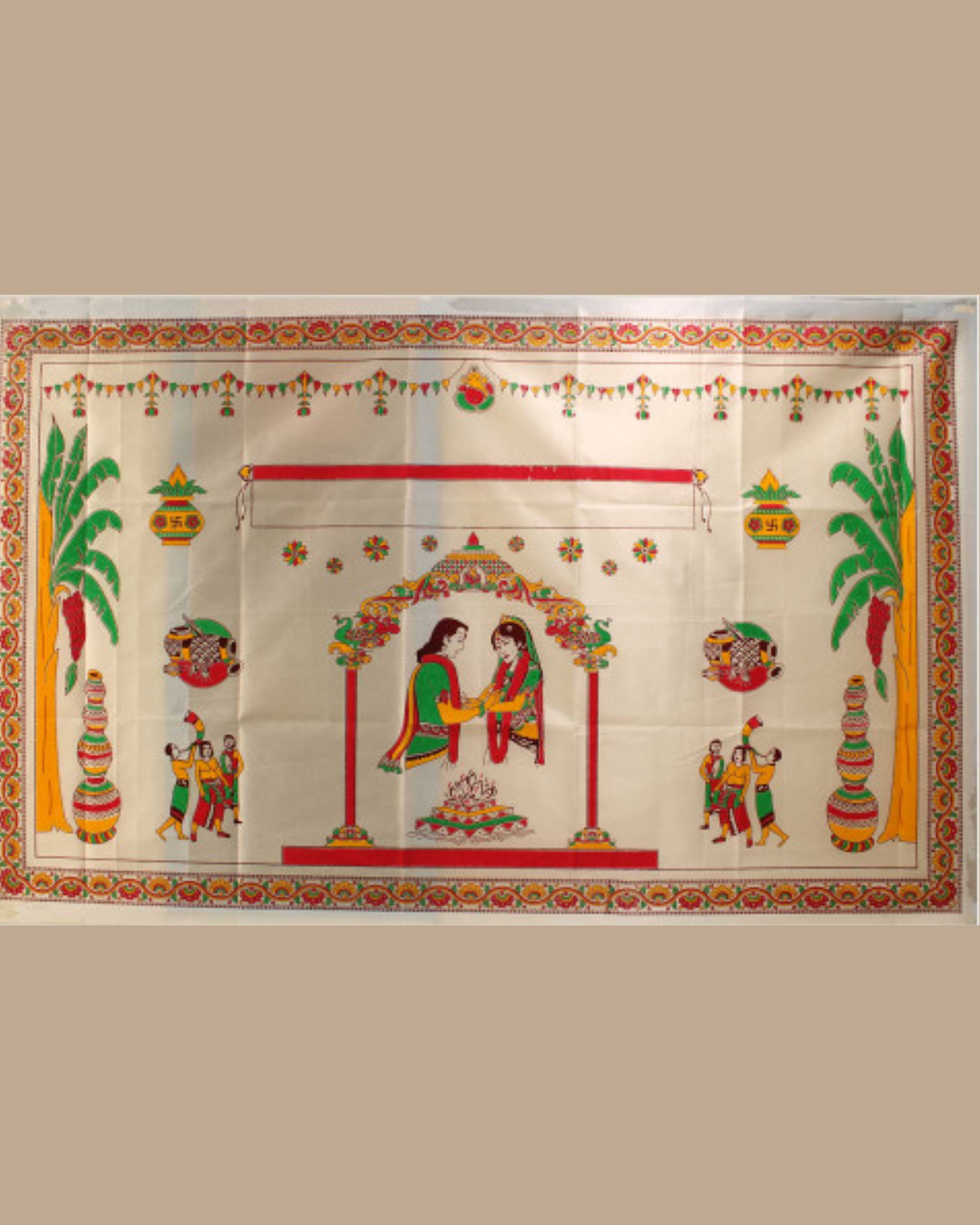 Cream Mandap Designed Antarpat for Wedding