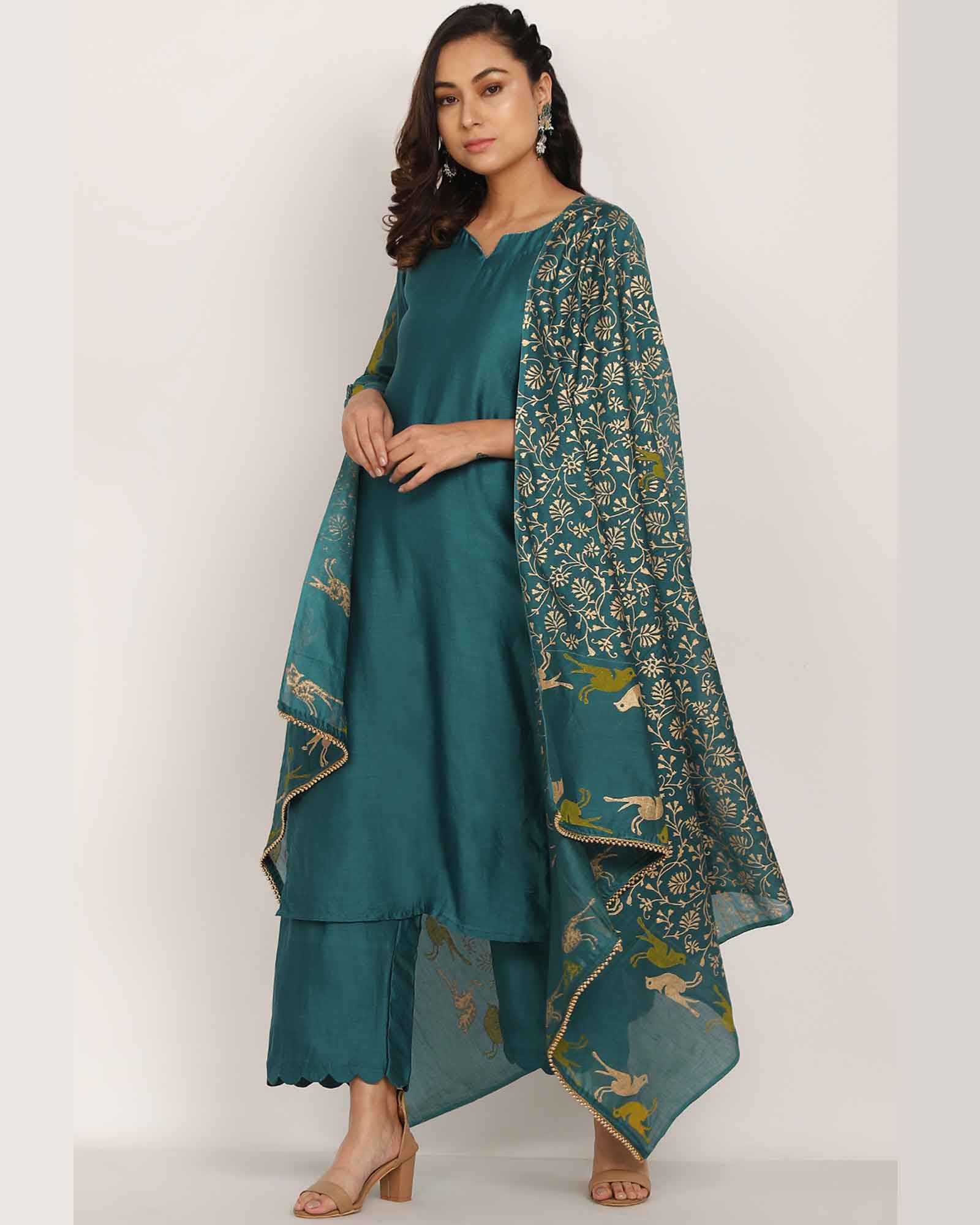 Teal Blue Nargis Kurta Palazzo Set