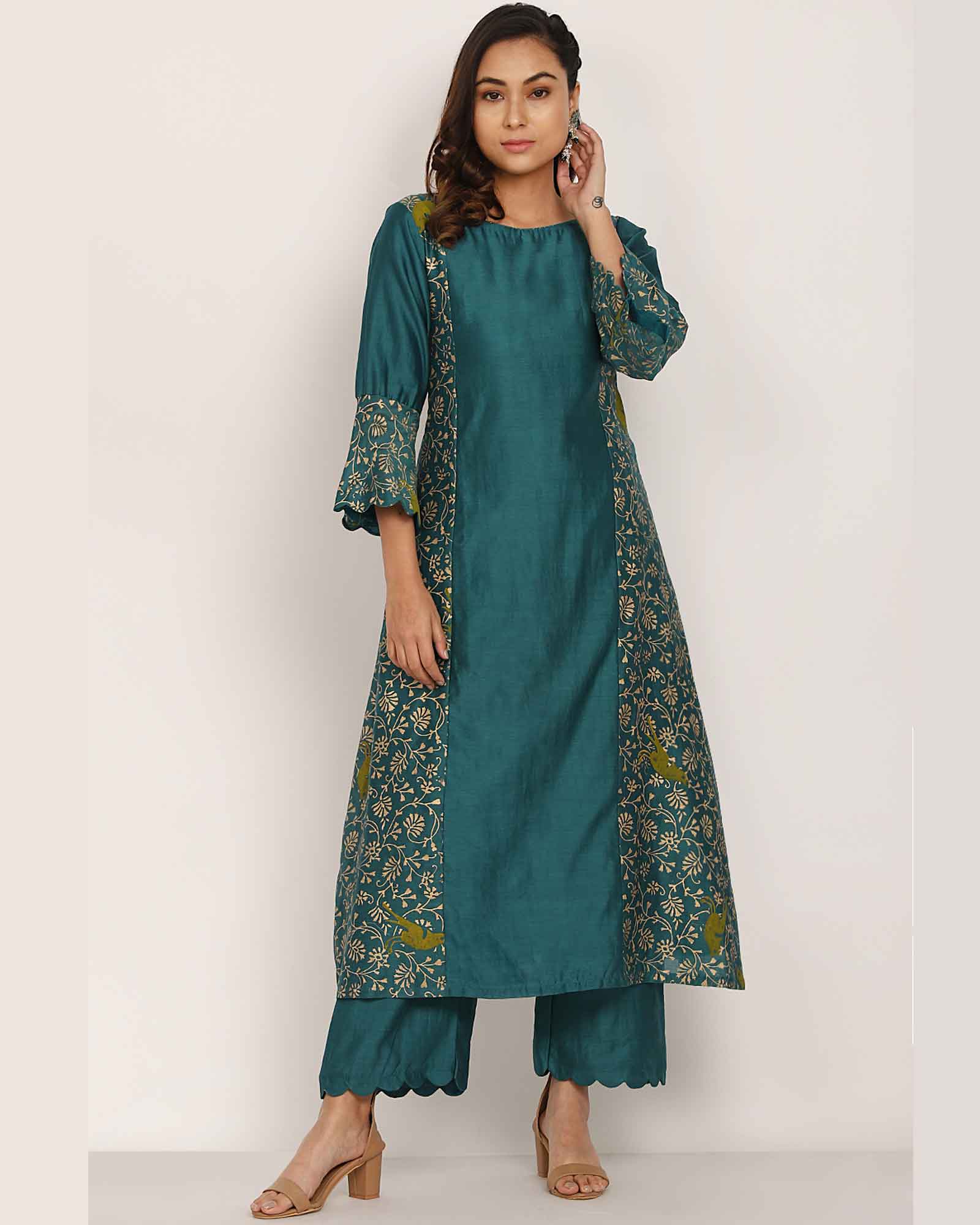 Teal Blue Sudbarg Palazzo Set