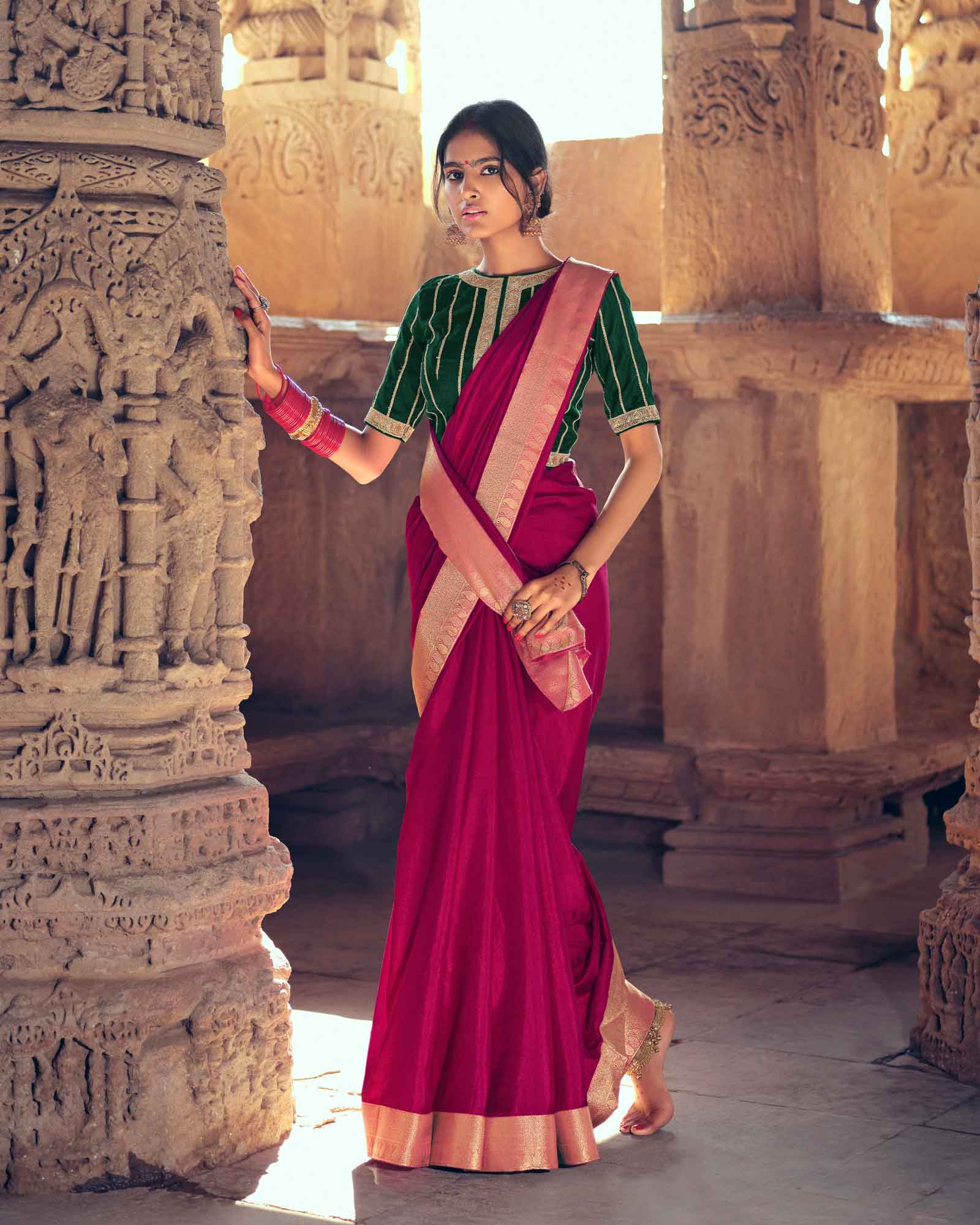 Rani Pink Vichitra Silk with Jacquard Border Saree