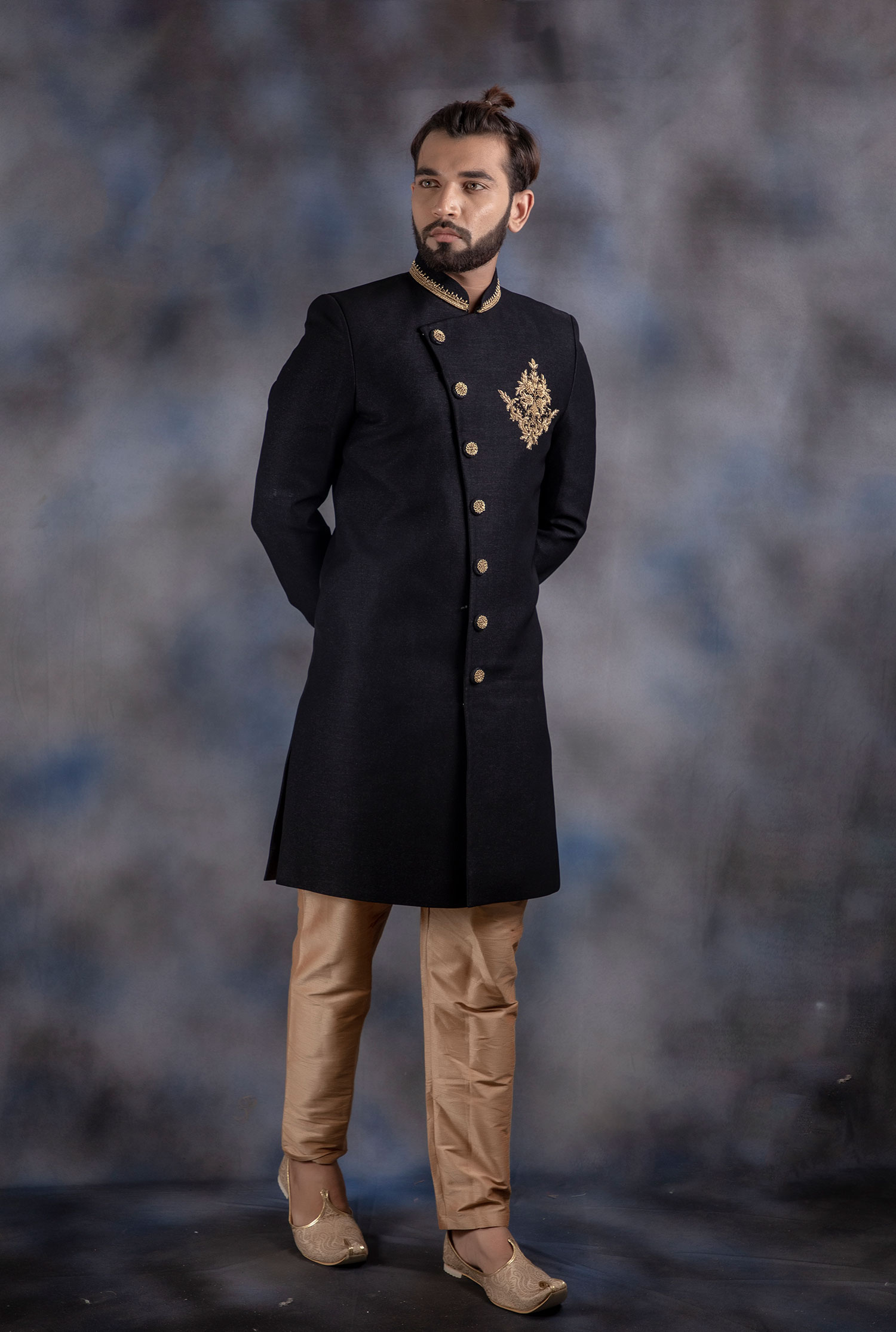 Black Zardosi Embroidery Terry Rayon Indo Western set – LDT058