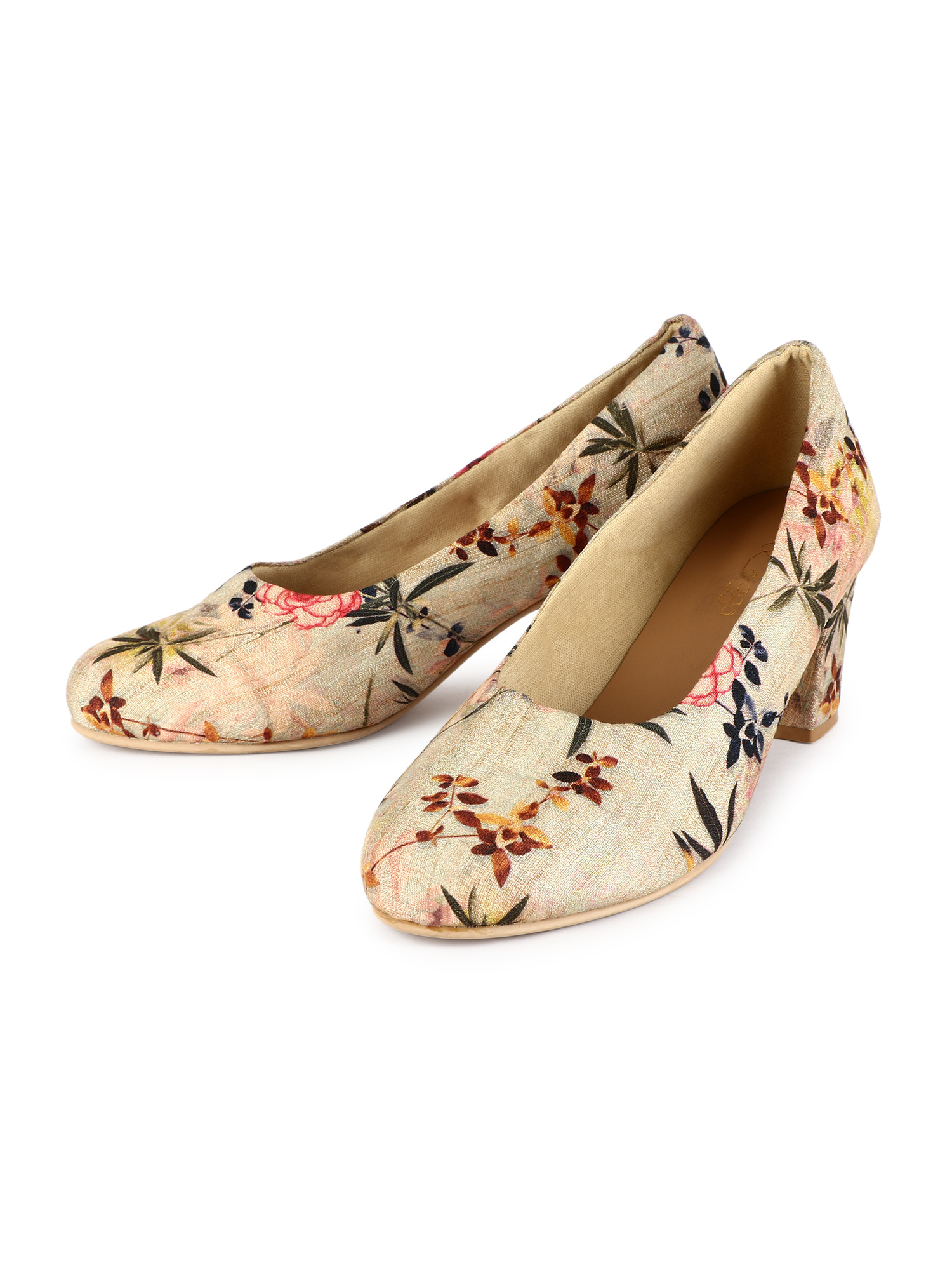 Beige Floral Print Pumps