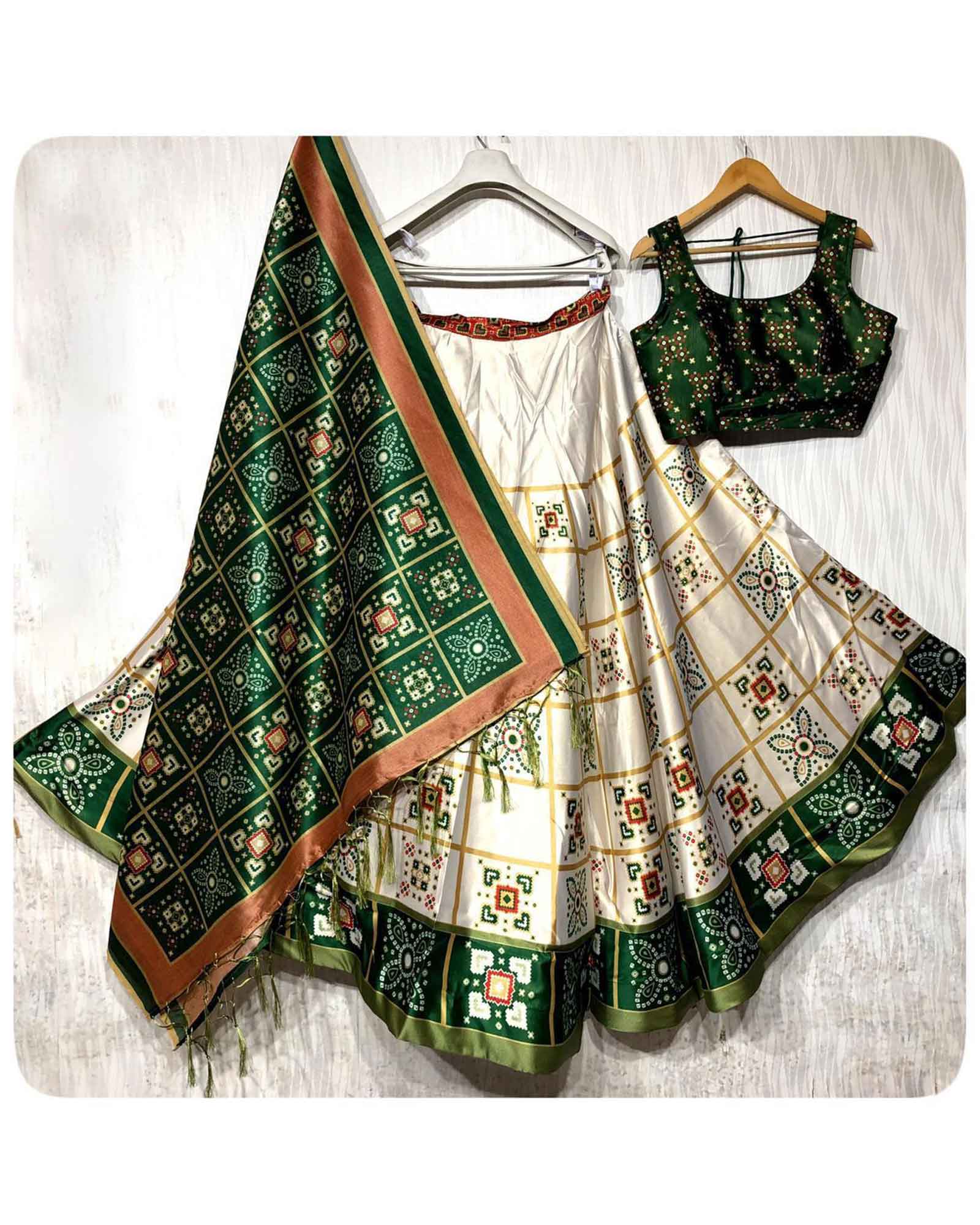 Green Patola Print Silk Lehenga Choli