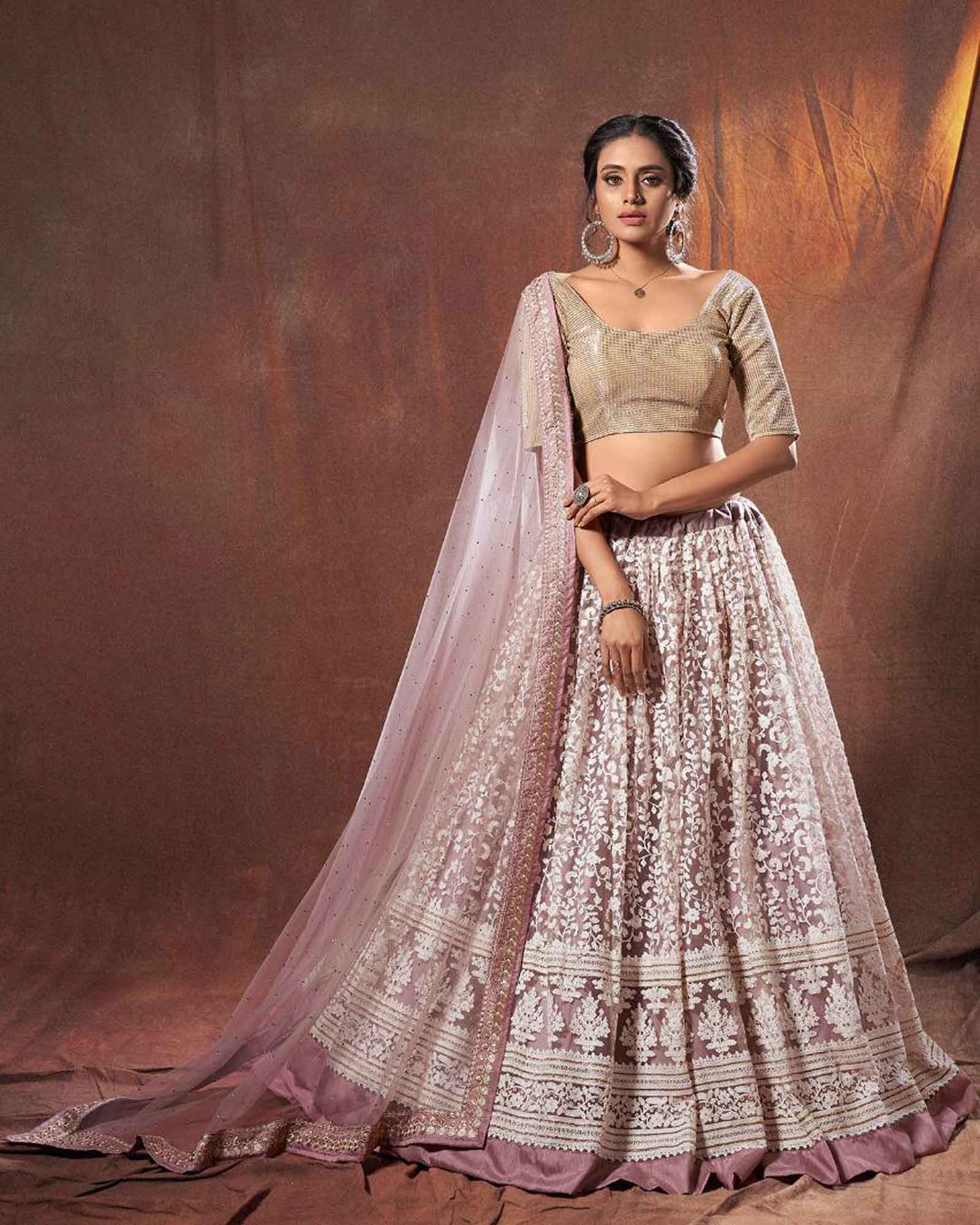 Brown Lucknowi Lehenga Choli