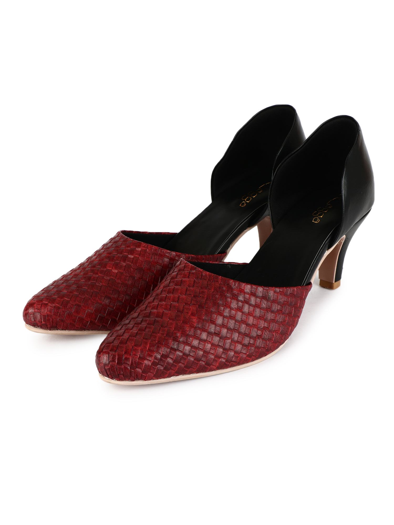 Maroon Texture Kitten Heels 