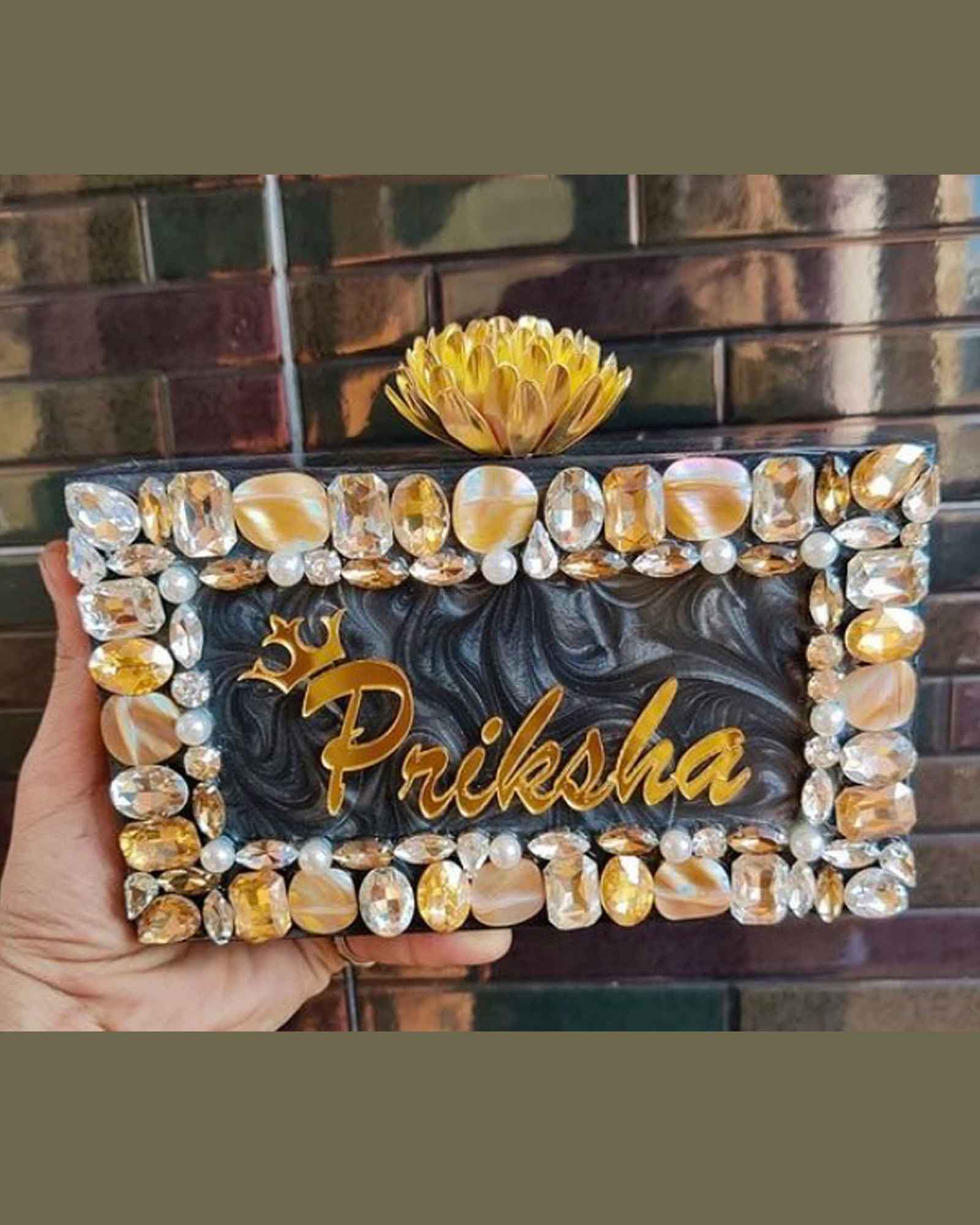 Grey Designer Rectangular Shape Resin Clutch 