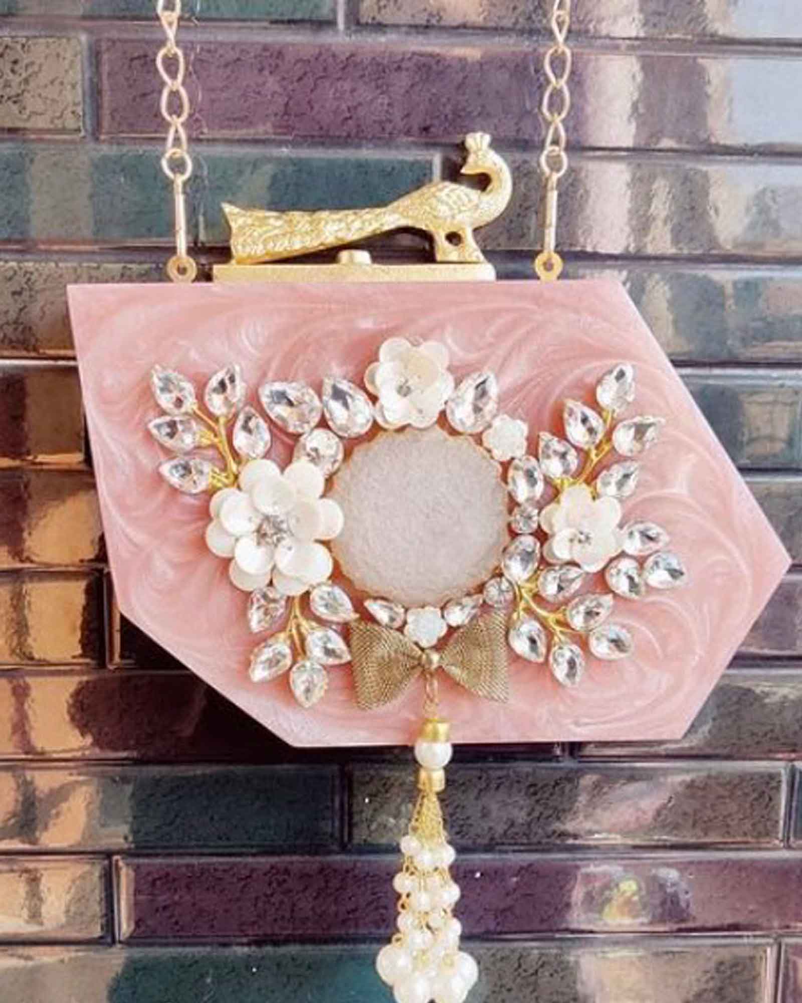 Blush Pink Hexagon Resin Clutch 