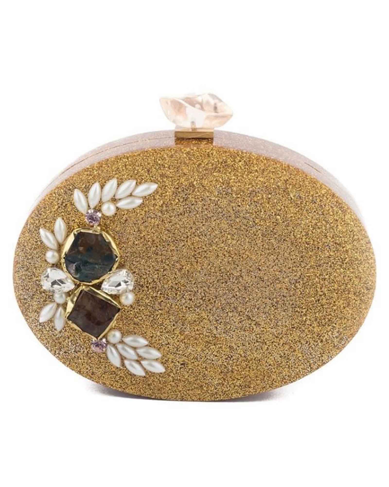 Gold Glitter Base Designer Clutch 
