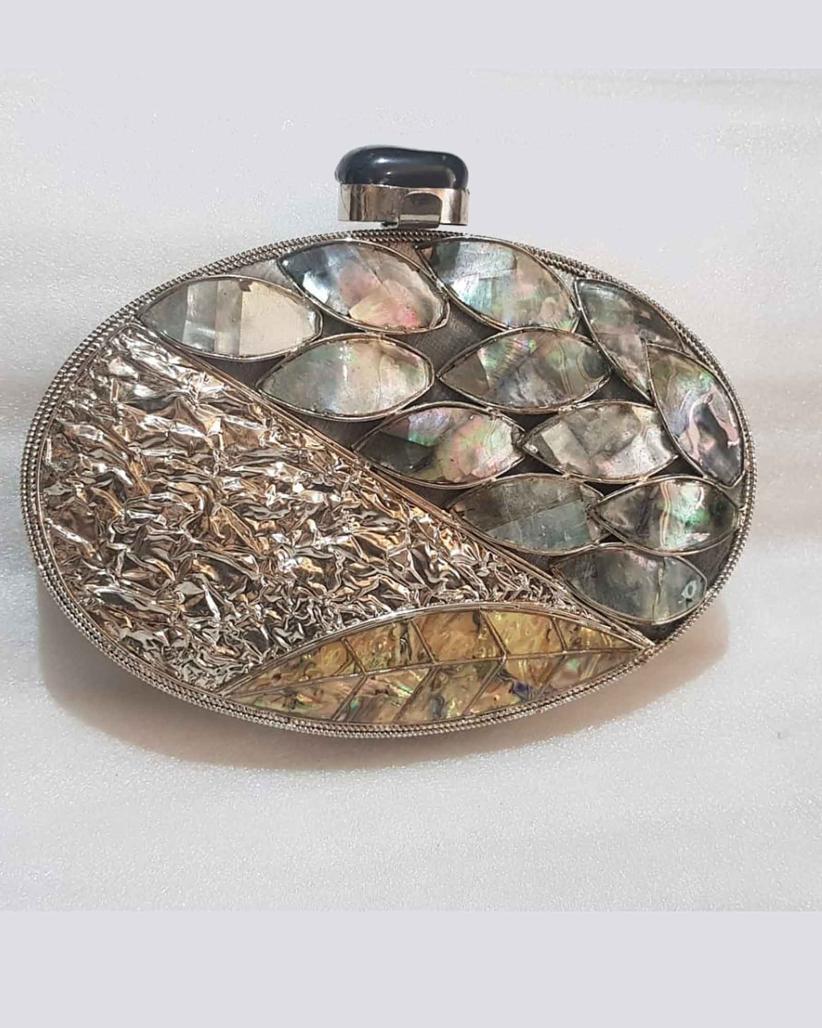 Pearl Silver Oval Brass Clutch