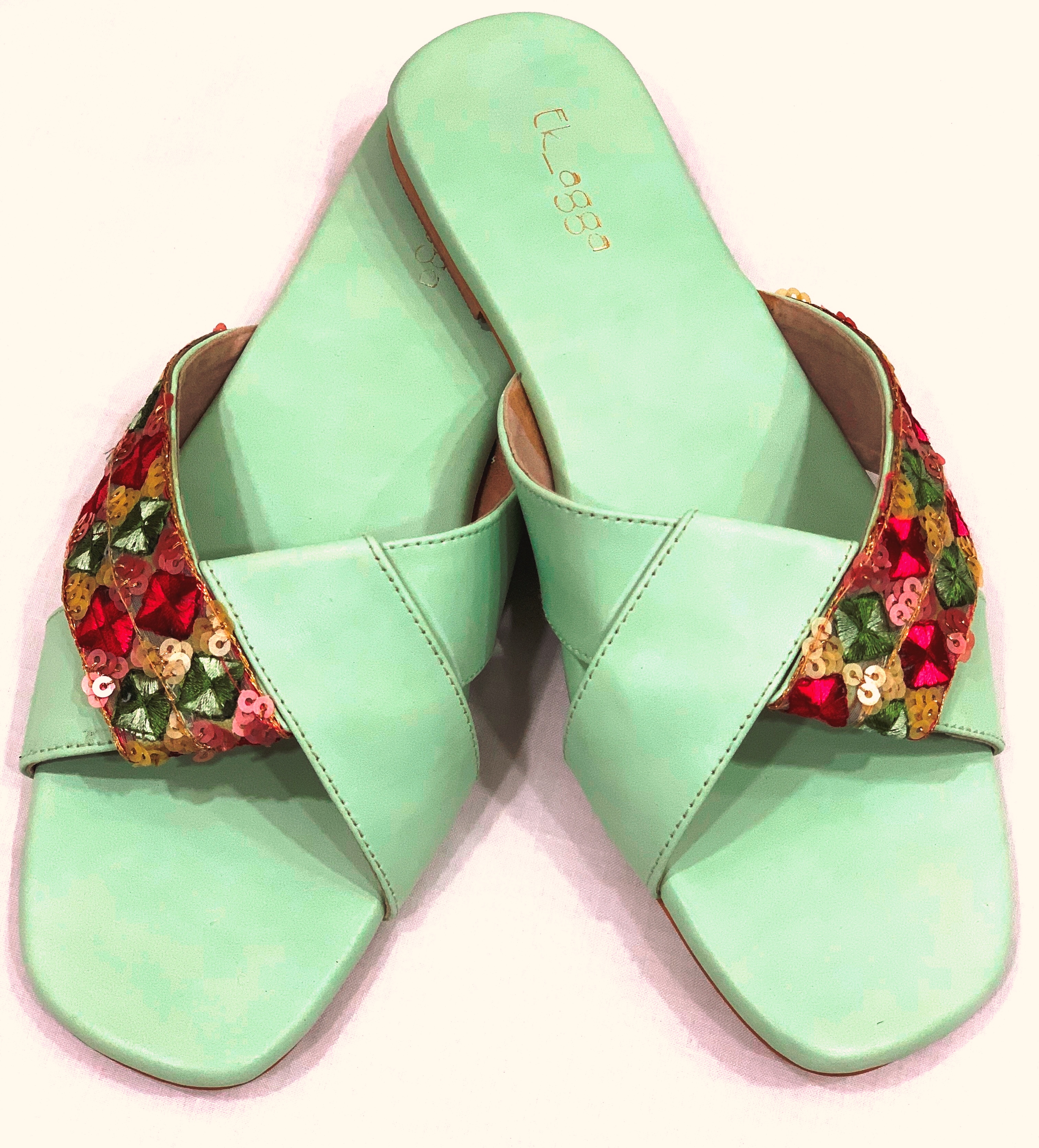 Sequined Cross Strap Flats