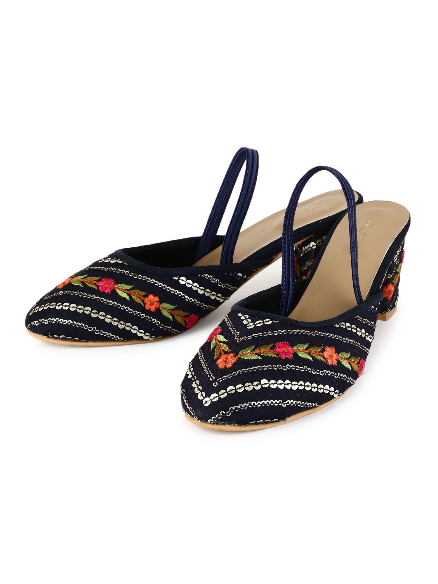 Blue Embroidered Heels