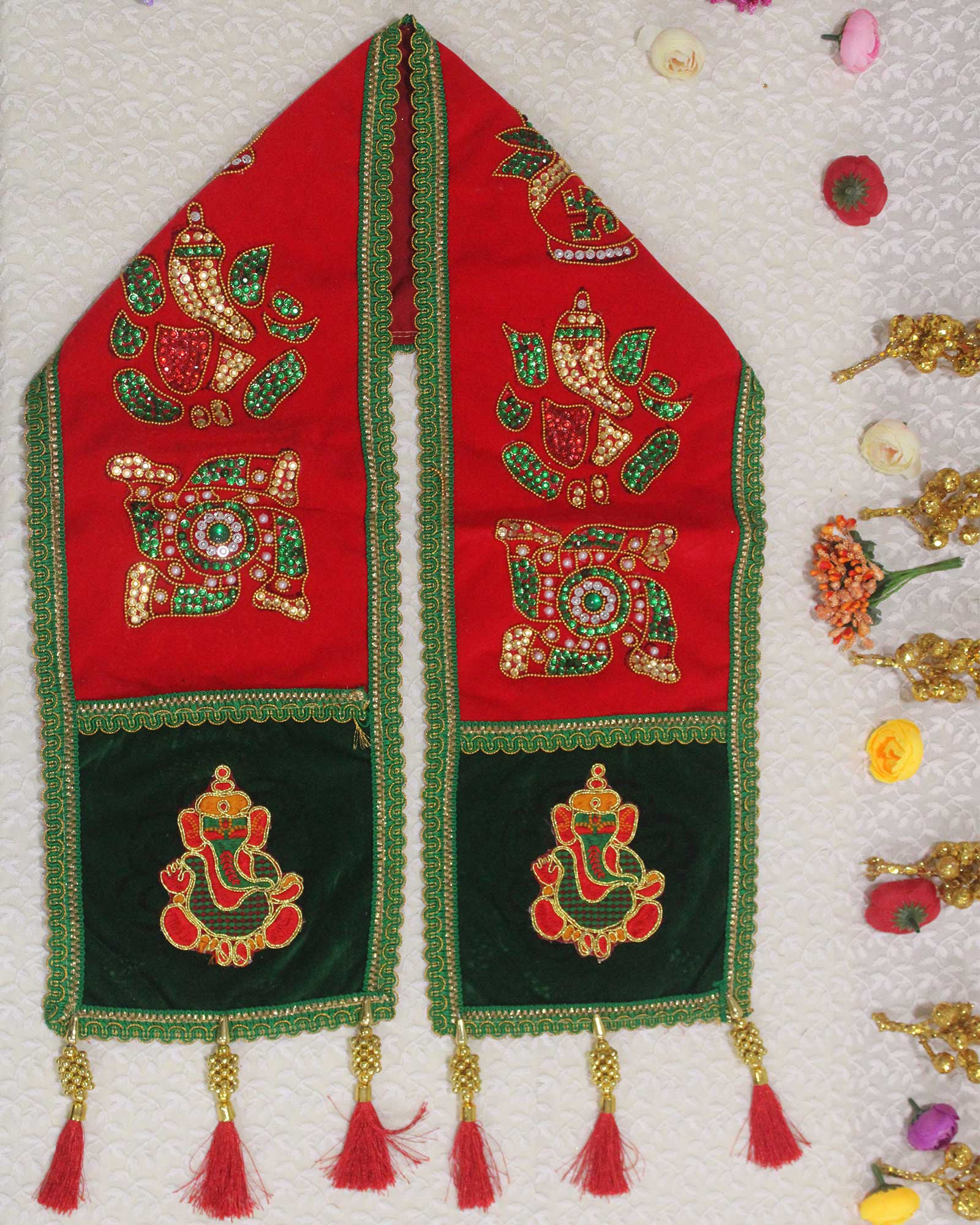 Stone Work Red & Green Khesh