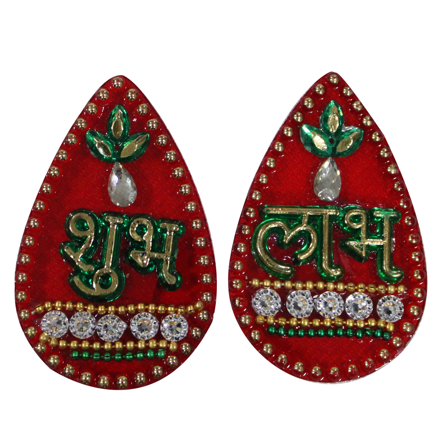 Acrelic Red & Green Dimond Work Labh Shubh