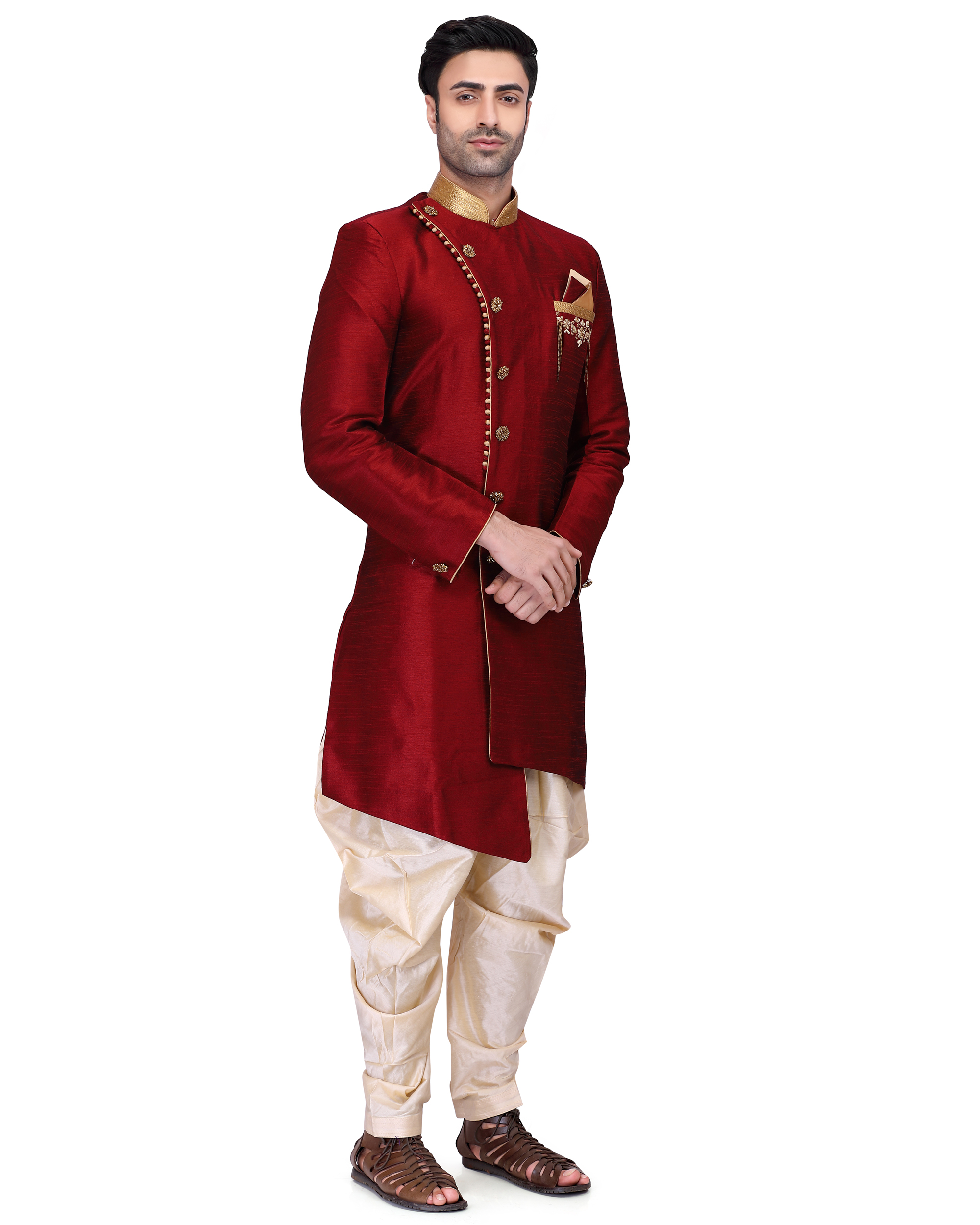 Maroon Texture Silk Kurta Set - KS011
