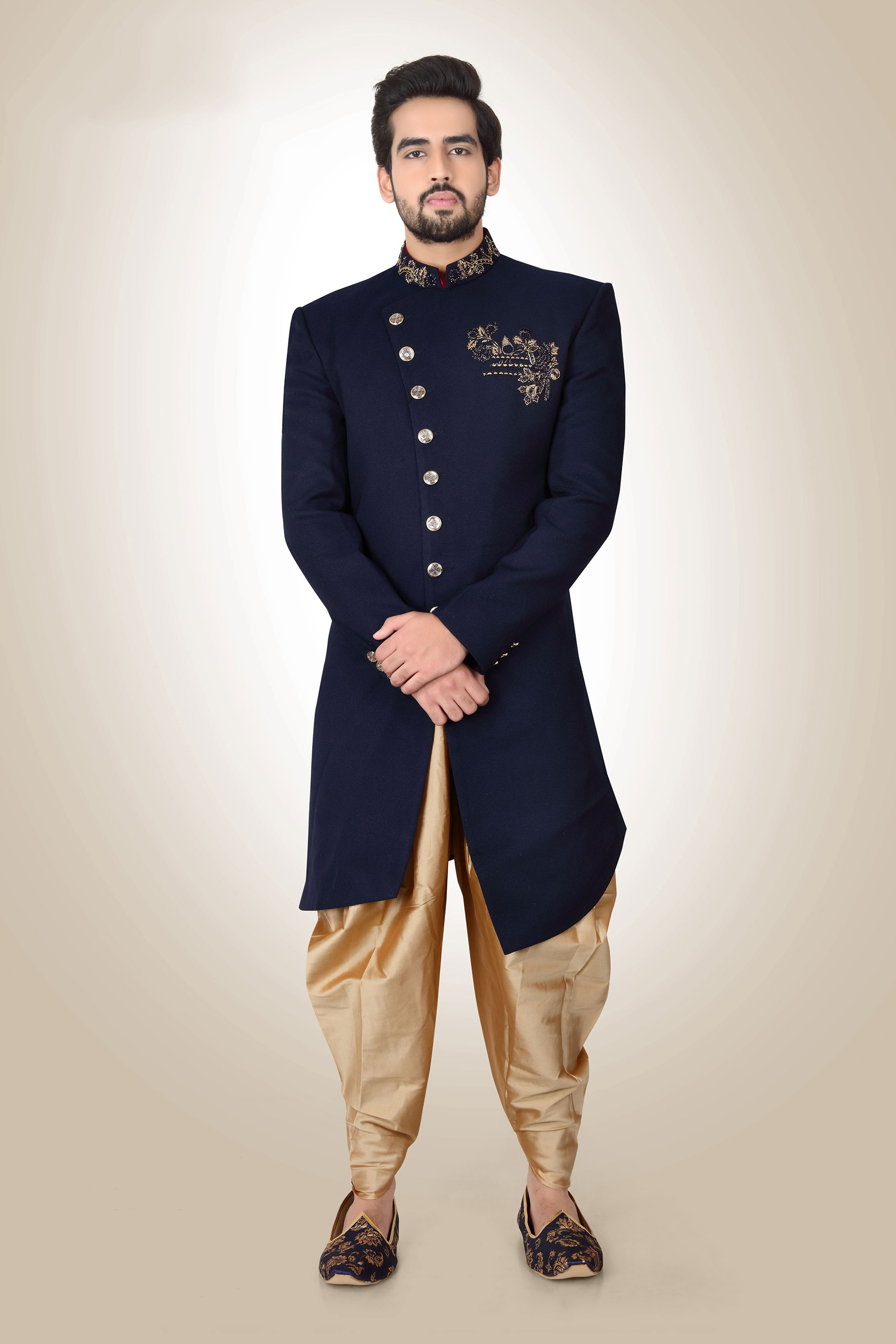 Navy Blue Zardosi Embroidery Italian Indowetsern Set  P-82