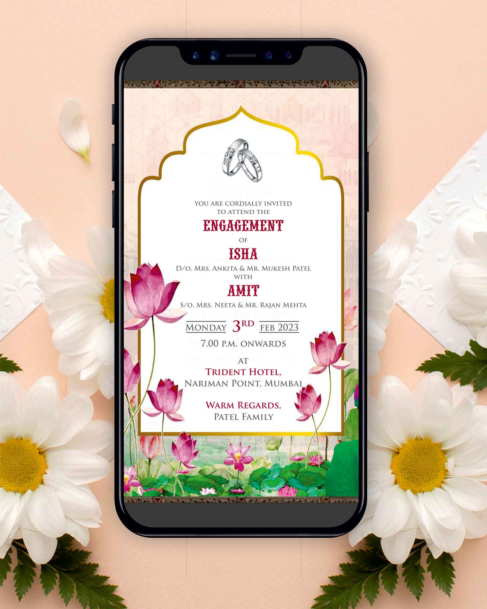 Lotus Theme Engagement E-Invitation Card