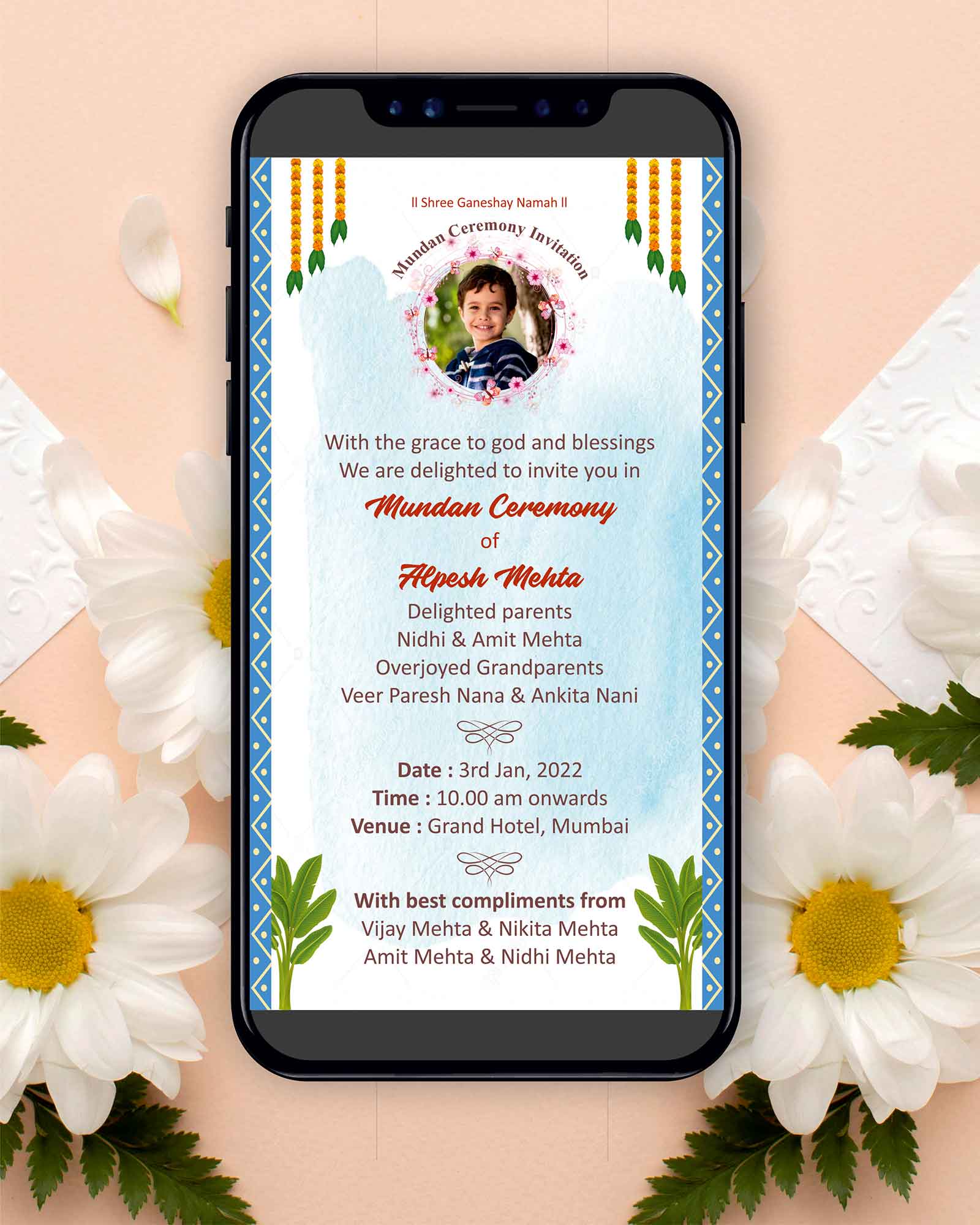 Traditional Theme Mundan Invitation