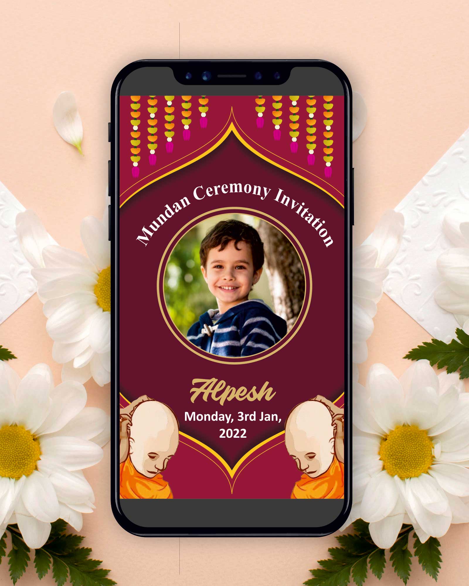 PDF Traditional Flower Theme Mundan Ceremony E Invite 