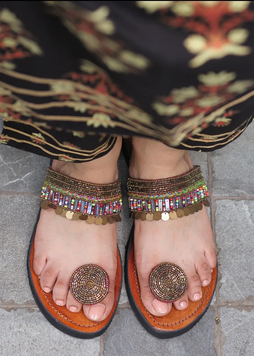 Gold Sequin Embellished Leather kolhapuris