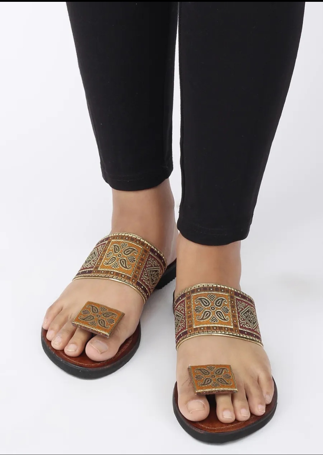 Gold Two-Tone Floral Square Toe Kohlapuris