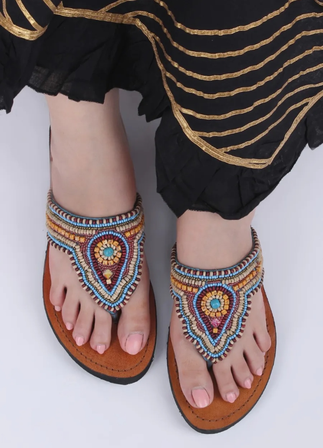 Beads Embellished Ethnic Leather Flats