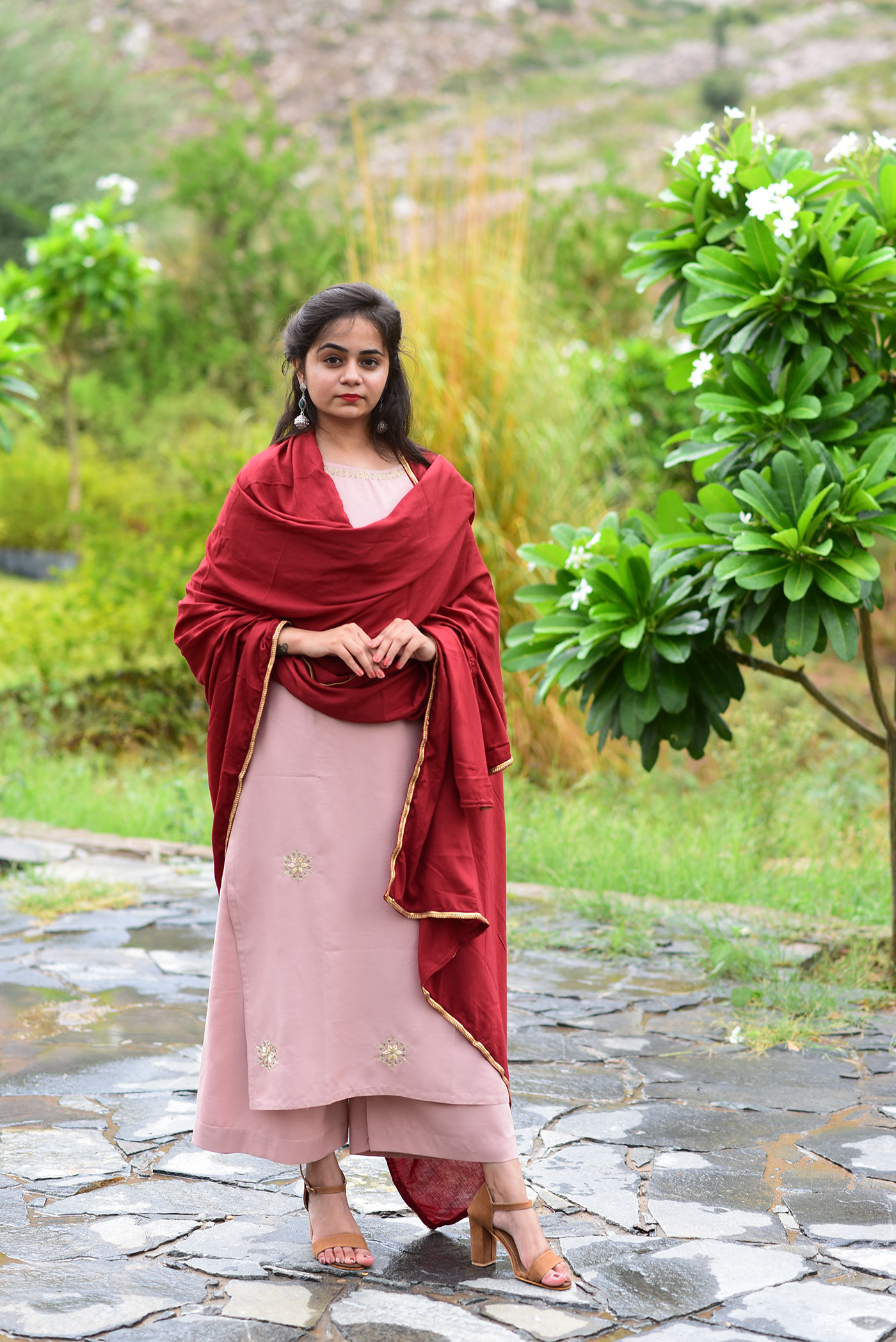 Blush Pink Handwork Kurta Set With Dupatta
