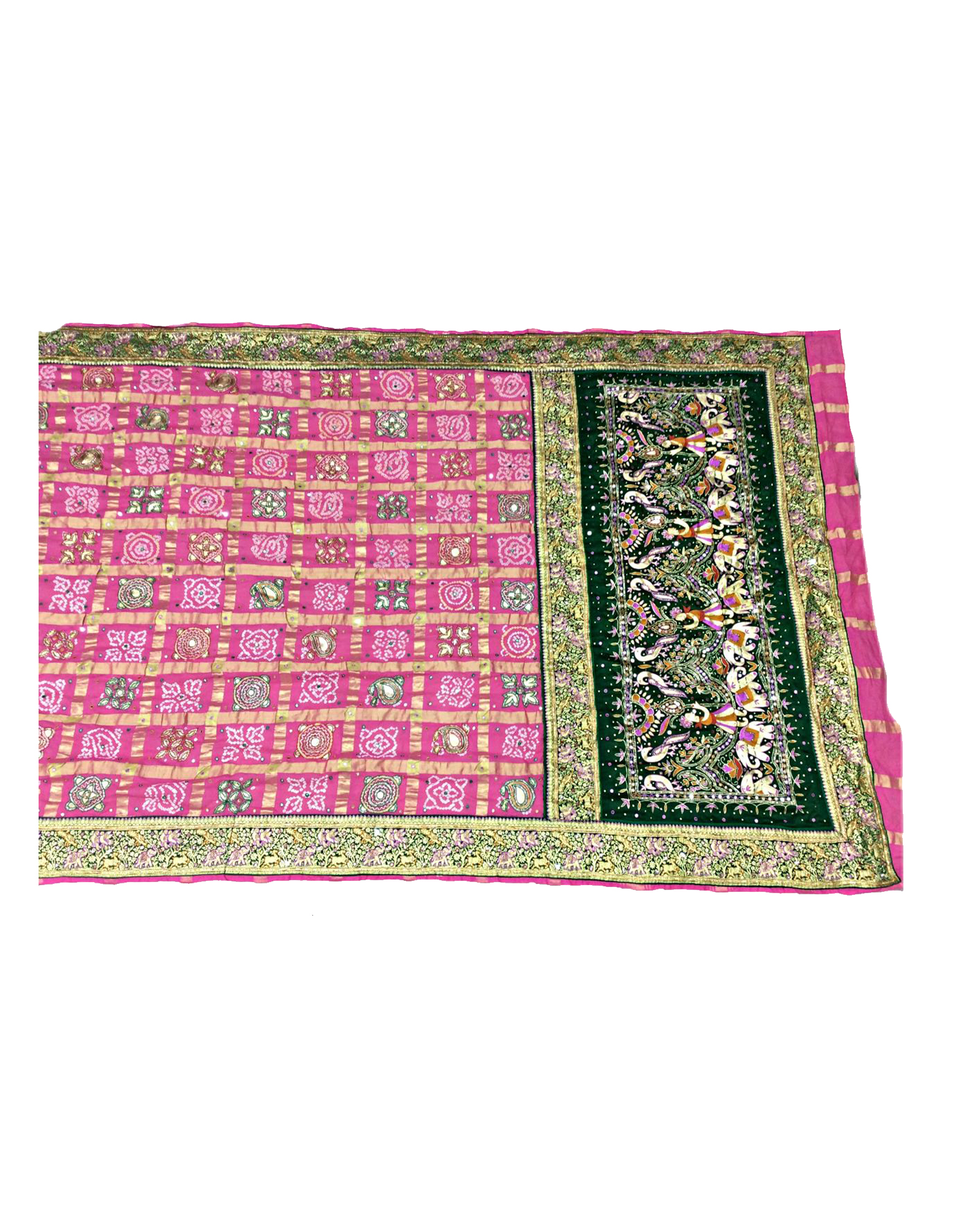 All Over Pink Color Thread and abhala Work Checks Design Cotton Gharchola