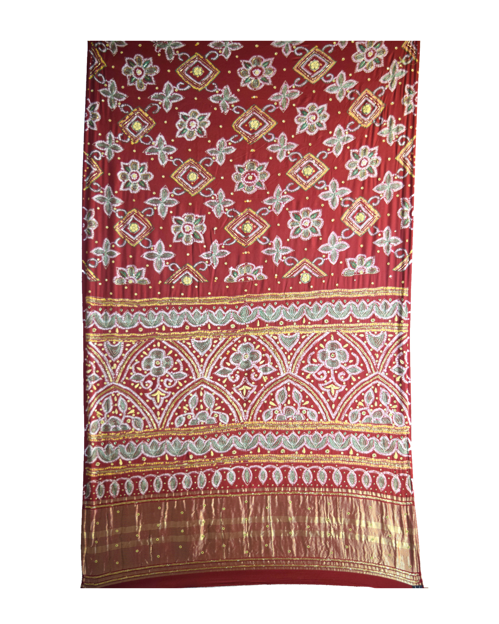 All Over Red Color Zardoshi Work Gaji Silk Gharchola