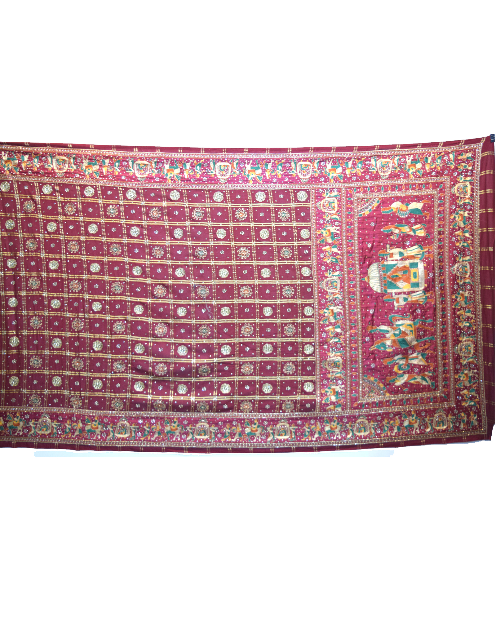 All Over Maroon Diamond Work Gaji Silk Gharchola