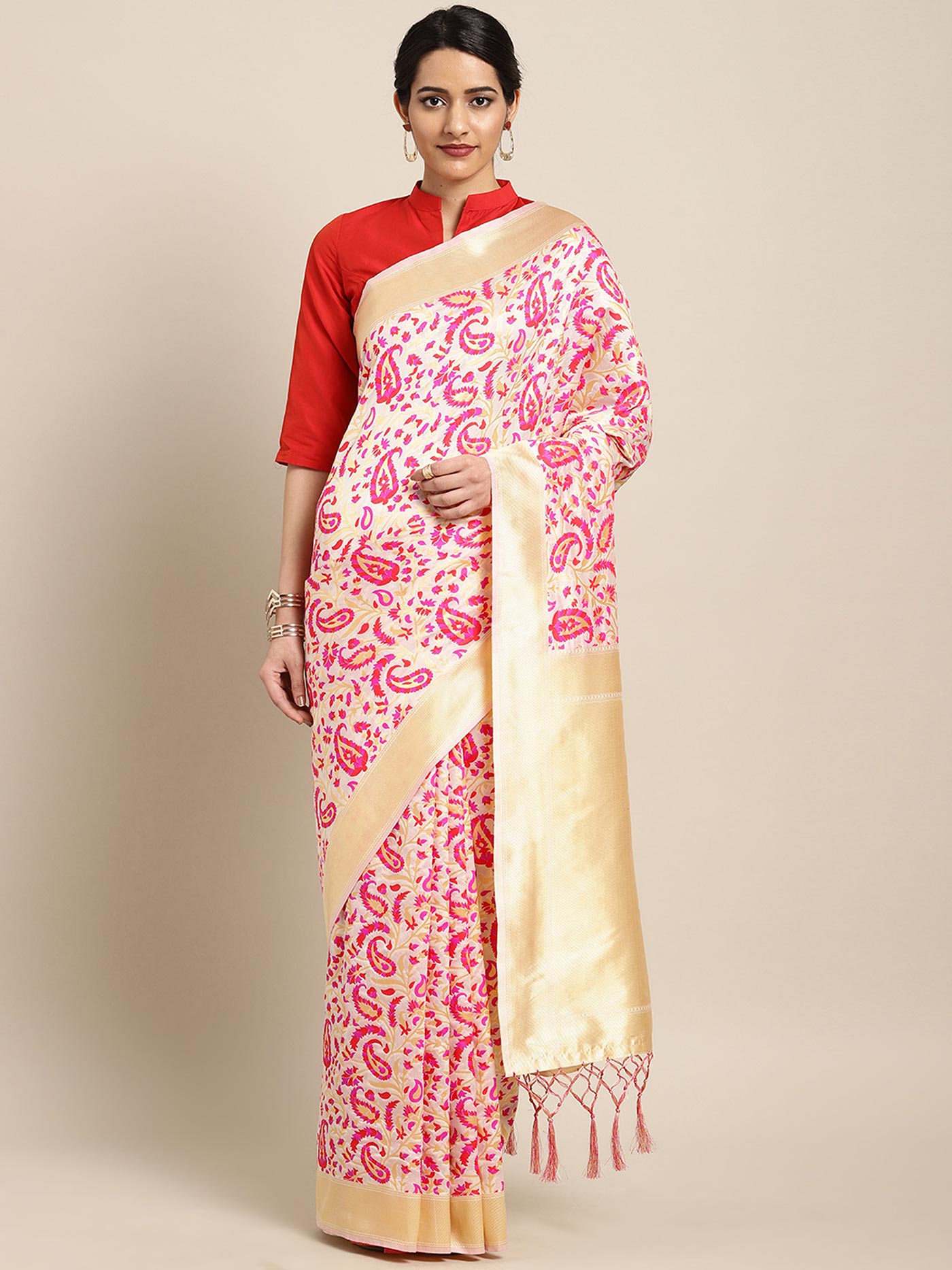 Off White Banarasi Silk Jacquard Saree