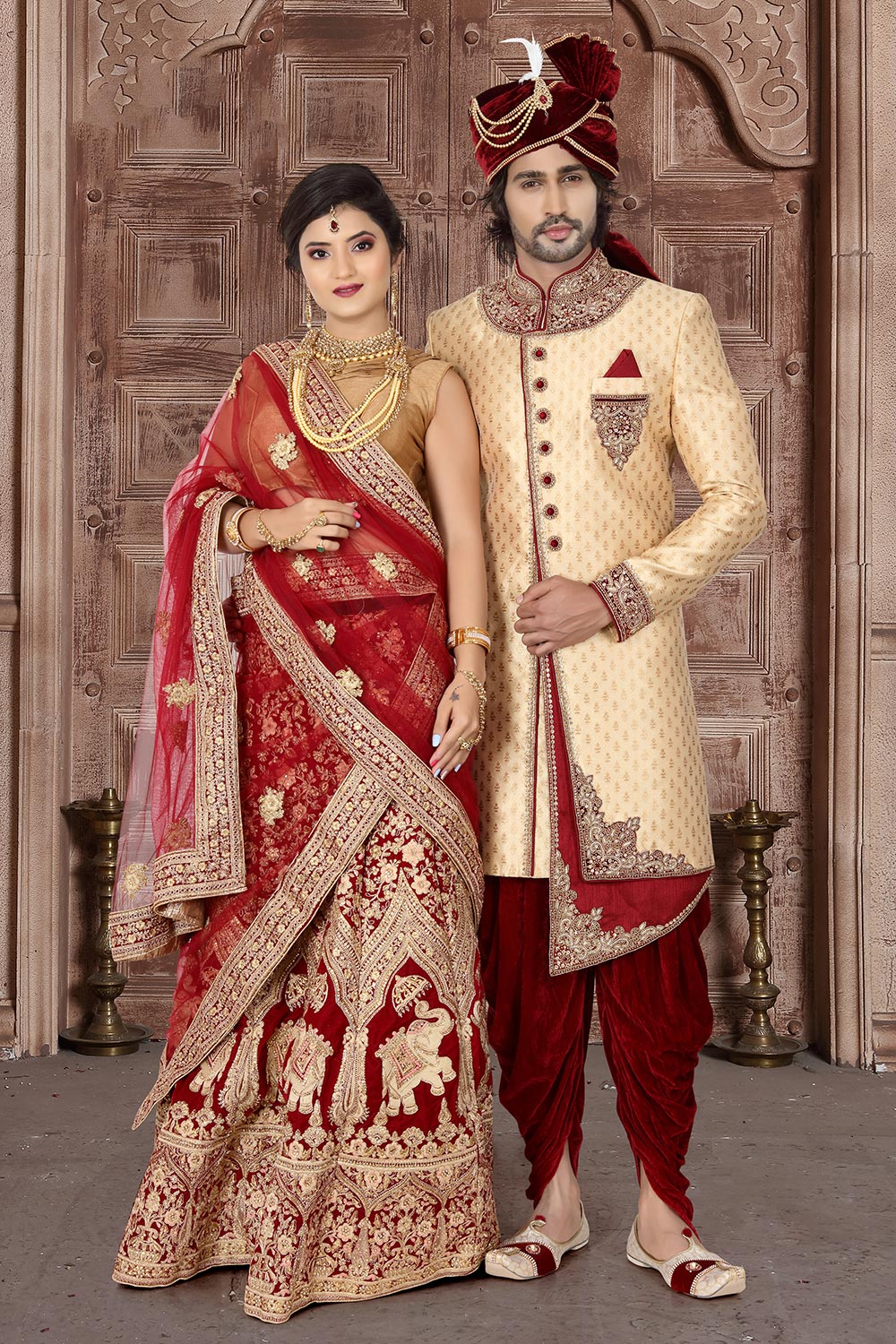 Golden Hand Embroidery Banarasi Silk Sherwani D-266