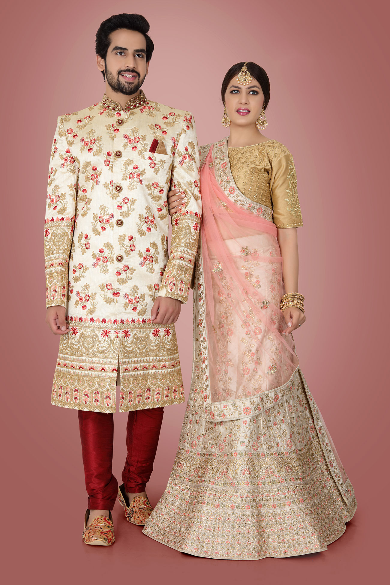 Cream Zari Thread Embroidery Malbari Silk Sherwani E-1023